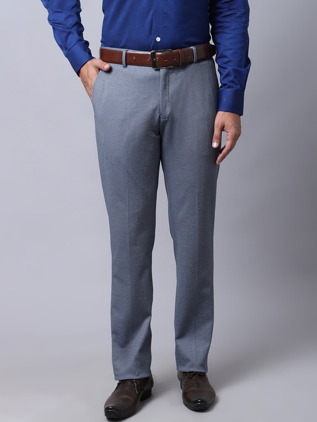 

Cantabil Men Grey Solid Cotton Formal Trousers