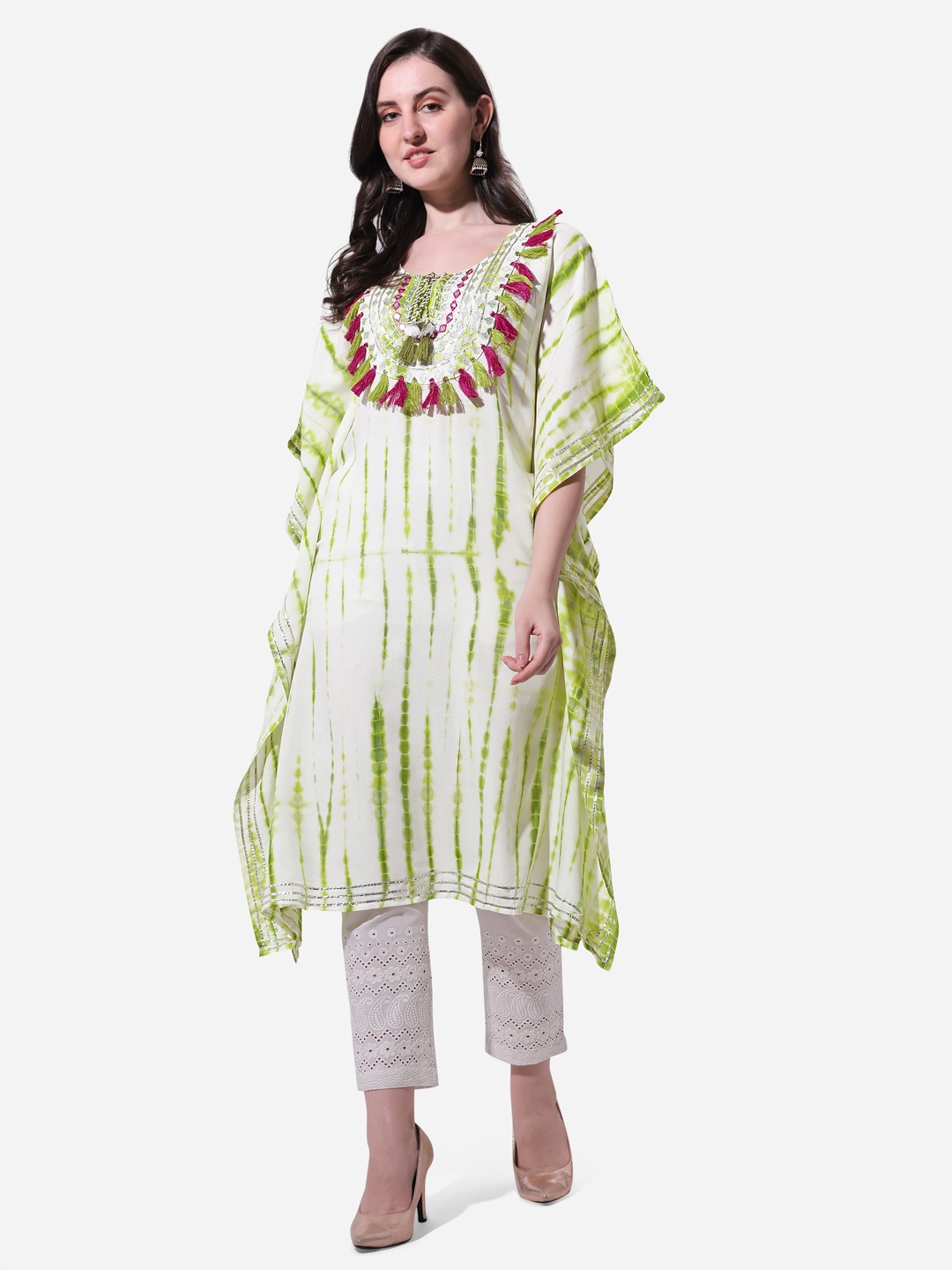 

KALINI Women Green & White Shibori Kaftan Kurta