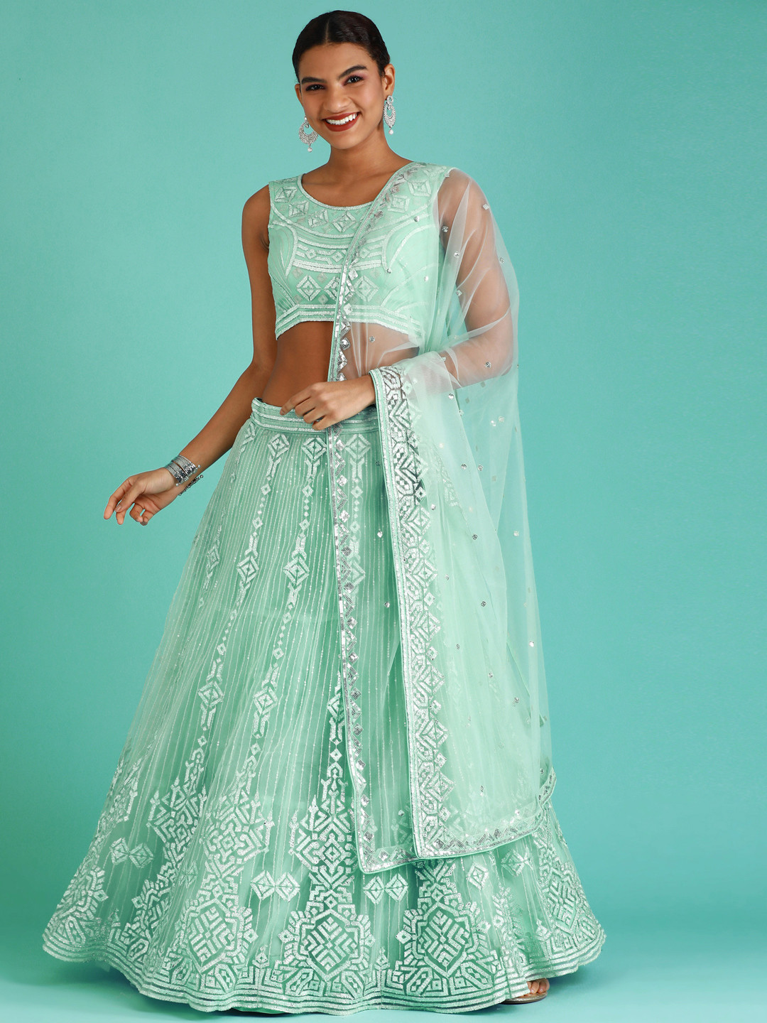 

panchhi Turquoise Blue Net Semi-Stitched Lehenga & Unstitched Blouse With Dupatta