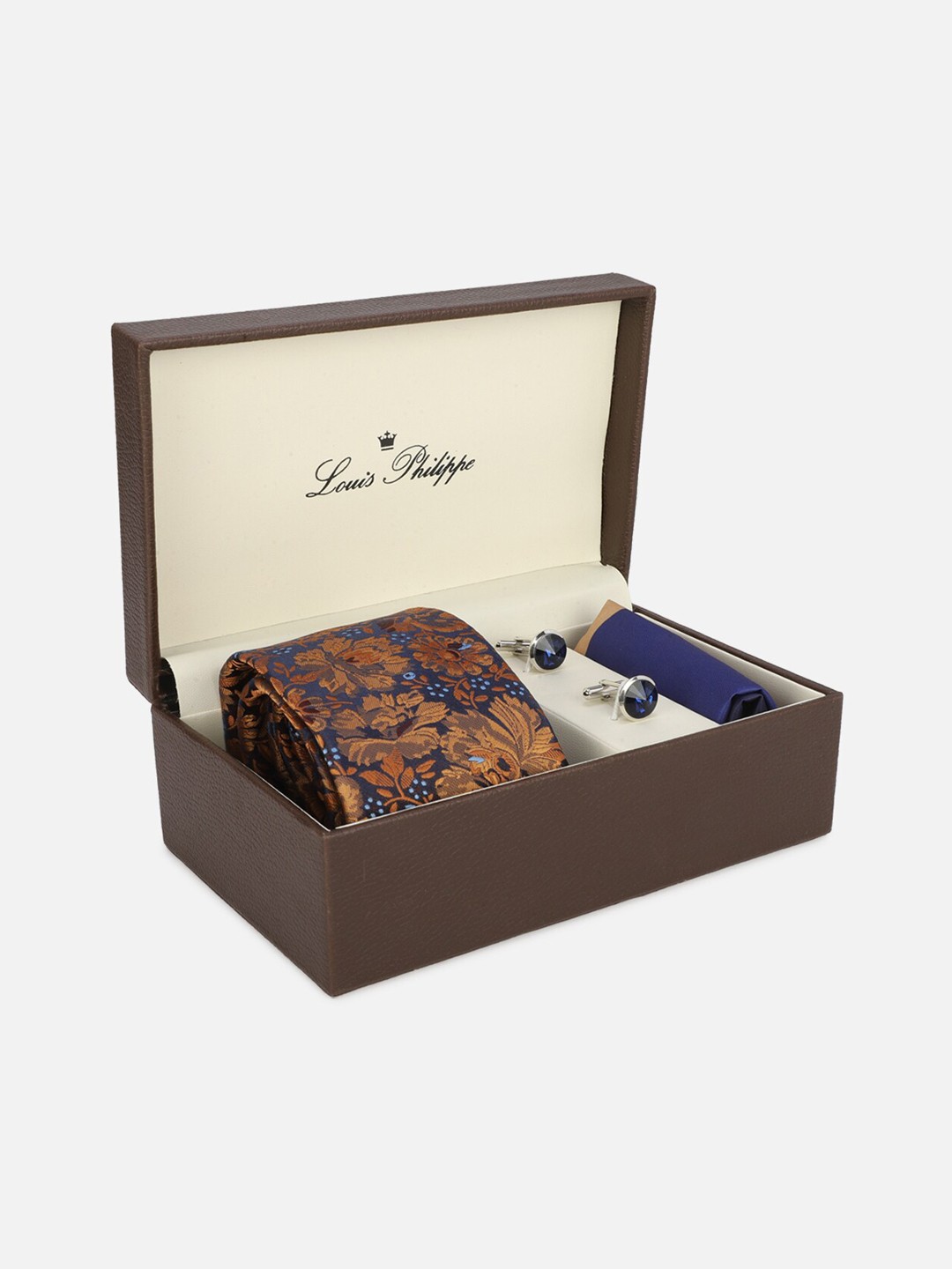 

Louis Philippe Men Brown & Blue Tie,Pocket Square And Cufflink Accessory Gift Set