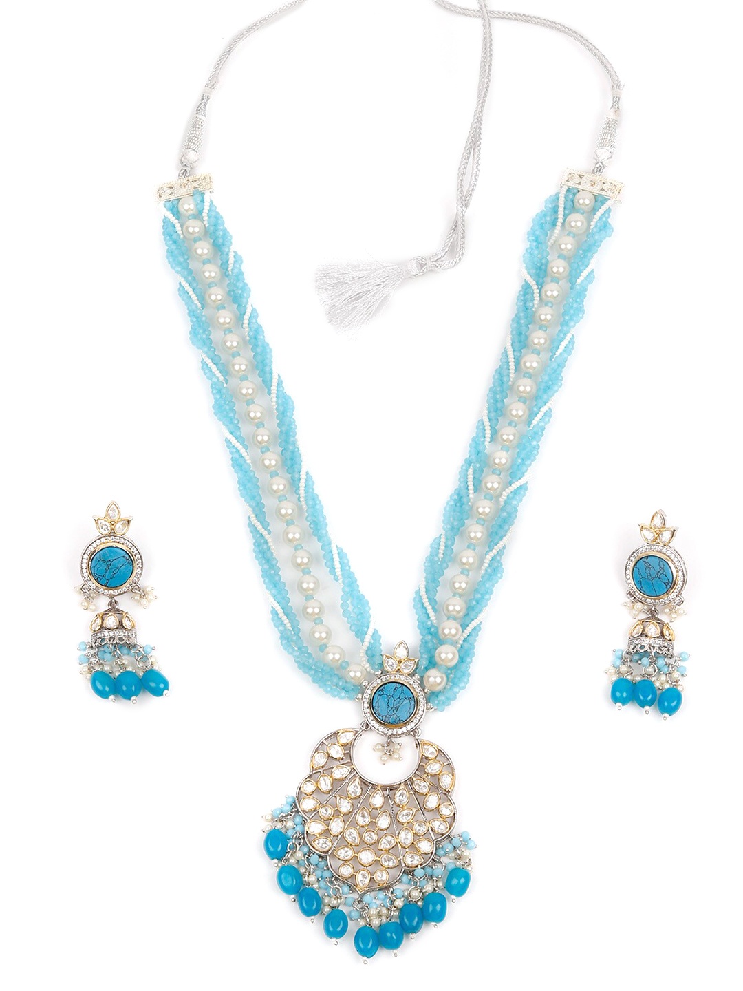

ODETTE Silver-Plated Blue Pearls Beaded Jewellery Set