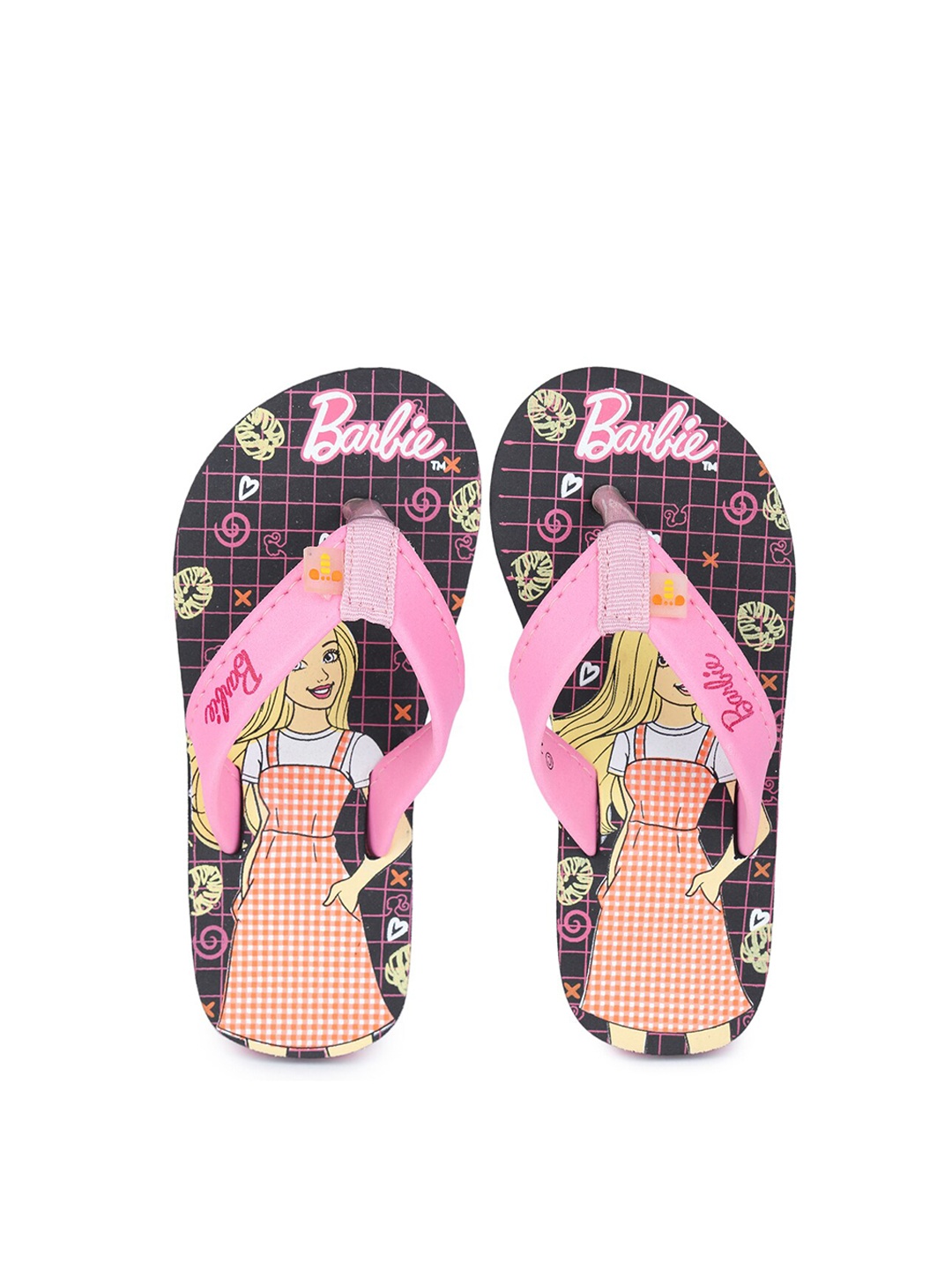 

toothless Girls Black & Pink Barbie Printed Rubber Thong Flip-Flops