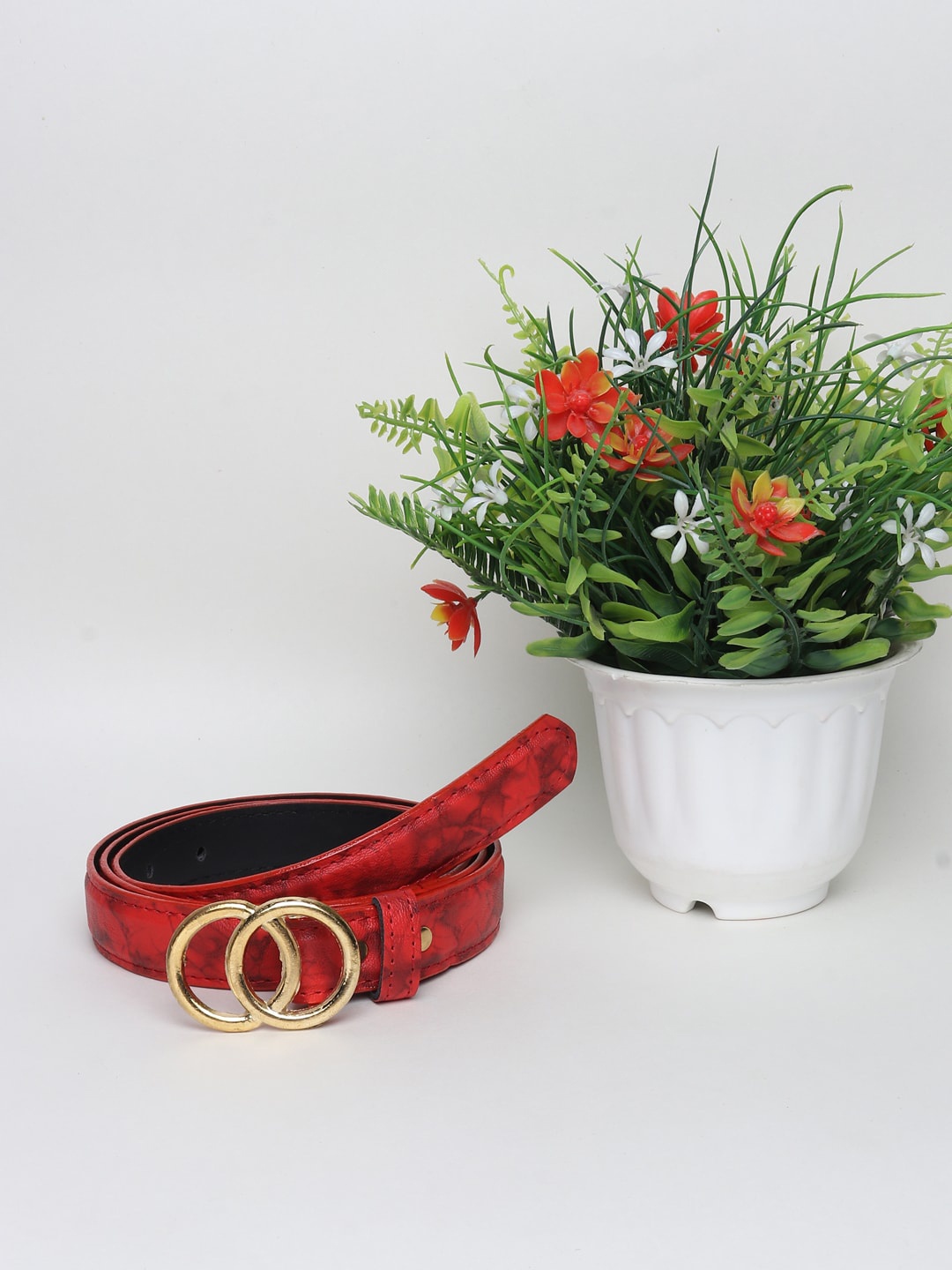 

Swiss Design Women Red Textured Casual Belt
