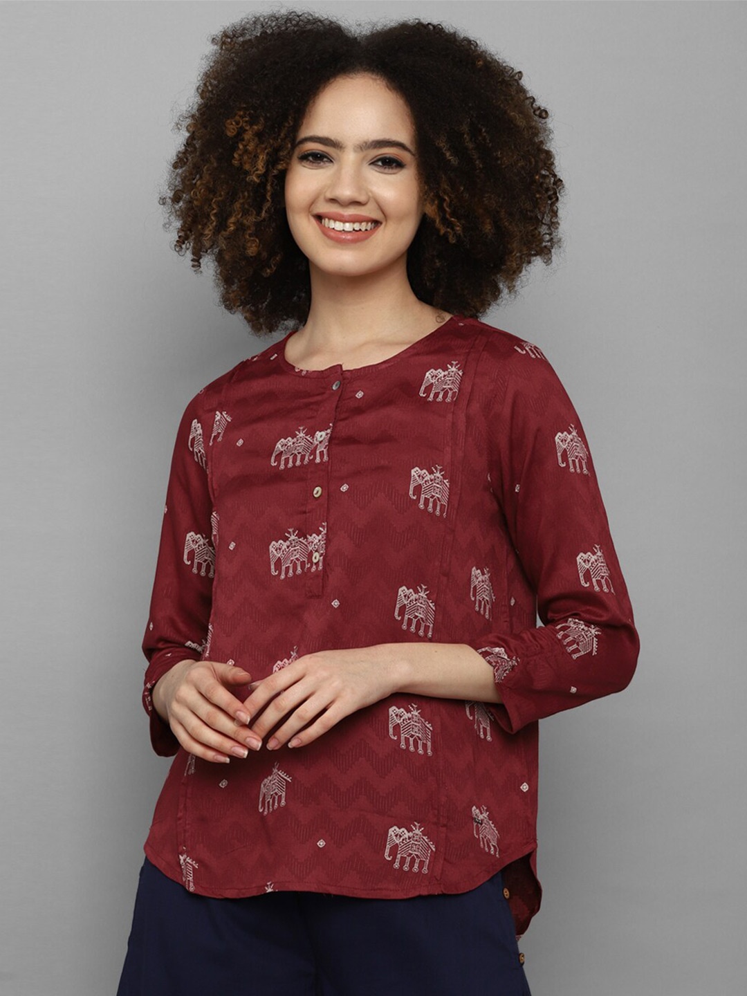 

Allen Solly Woman Maroon Printed Top