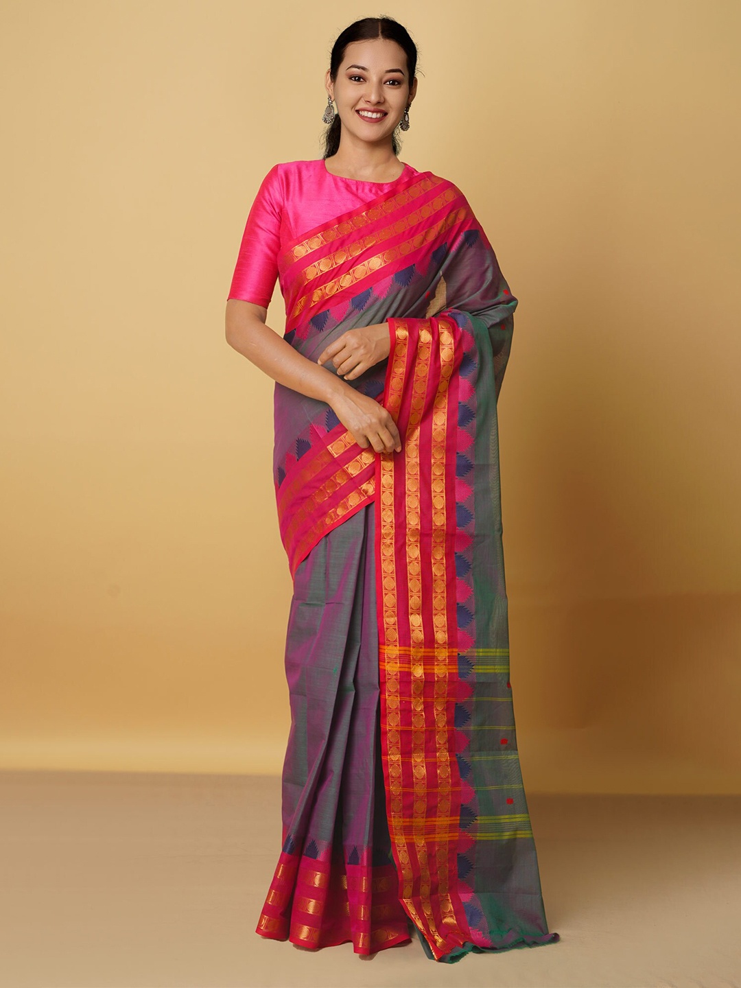 

Unnati Silks Multicoloured Woven Design Pure Cotton Kanjeevaram Saree, Grey