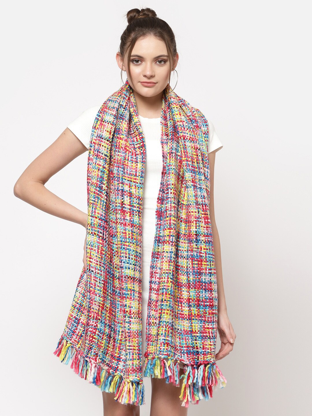 

513 Women Yellow & Blue Checked Stole