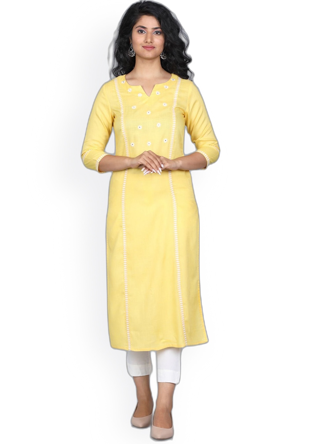 

SUTI Women Yellow Embroidered Thread Work Kurta