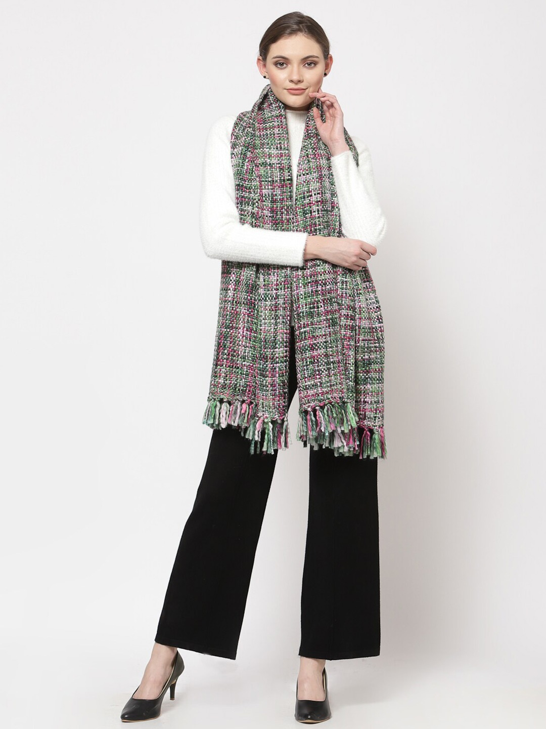 

513 Women Green & White Checked Stole