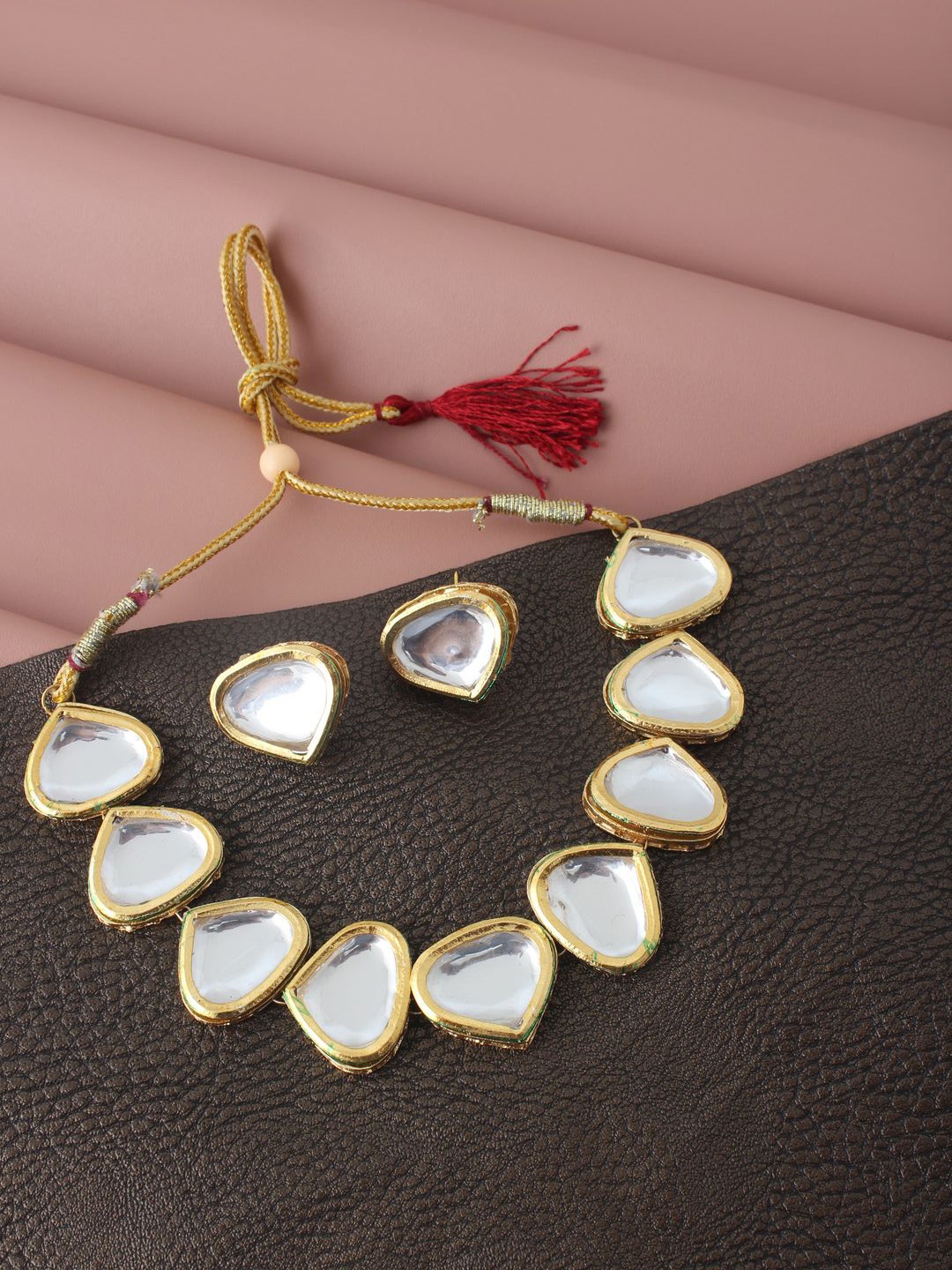 

LUCKY JEWELLERY Gold-Plated White Kundan Studded Jewellery Set