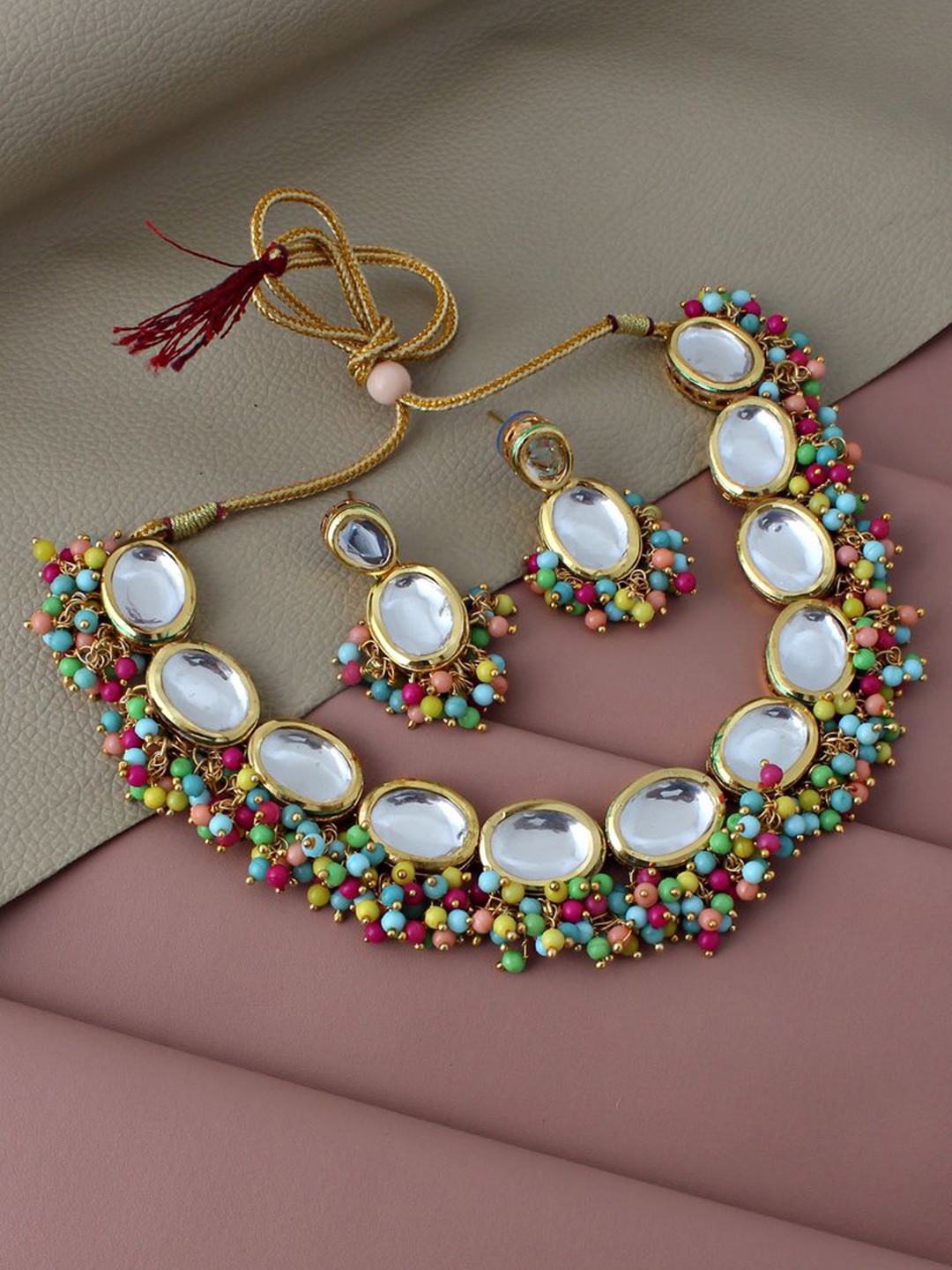 

LUCKY JEWELLERY Gold-Plated Gold Kundan studded Jewellery Set, Multi