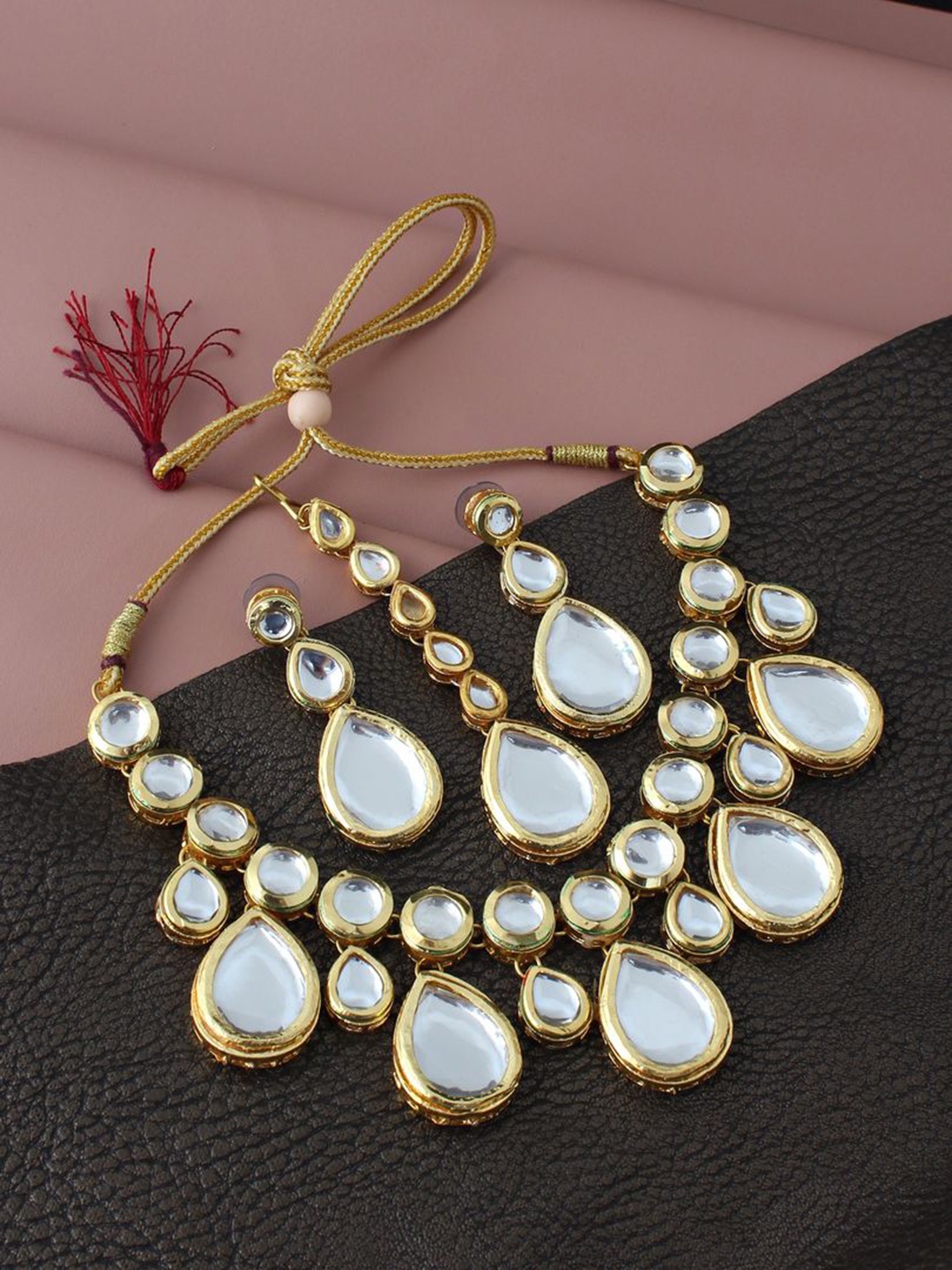 

LUCKY JEWELLERY Gold-Plated White Kundan-Studded Jewellery Set