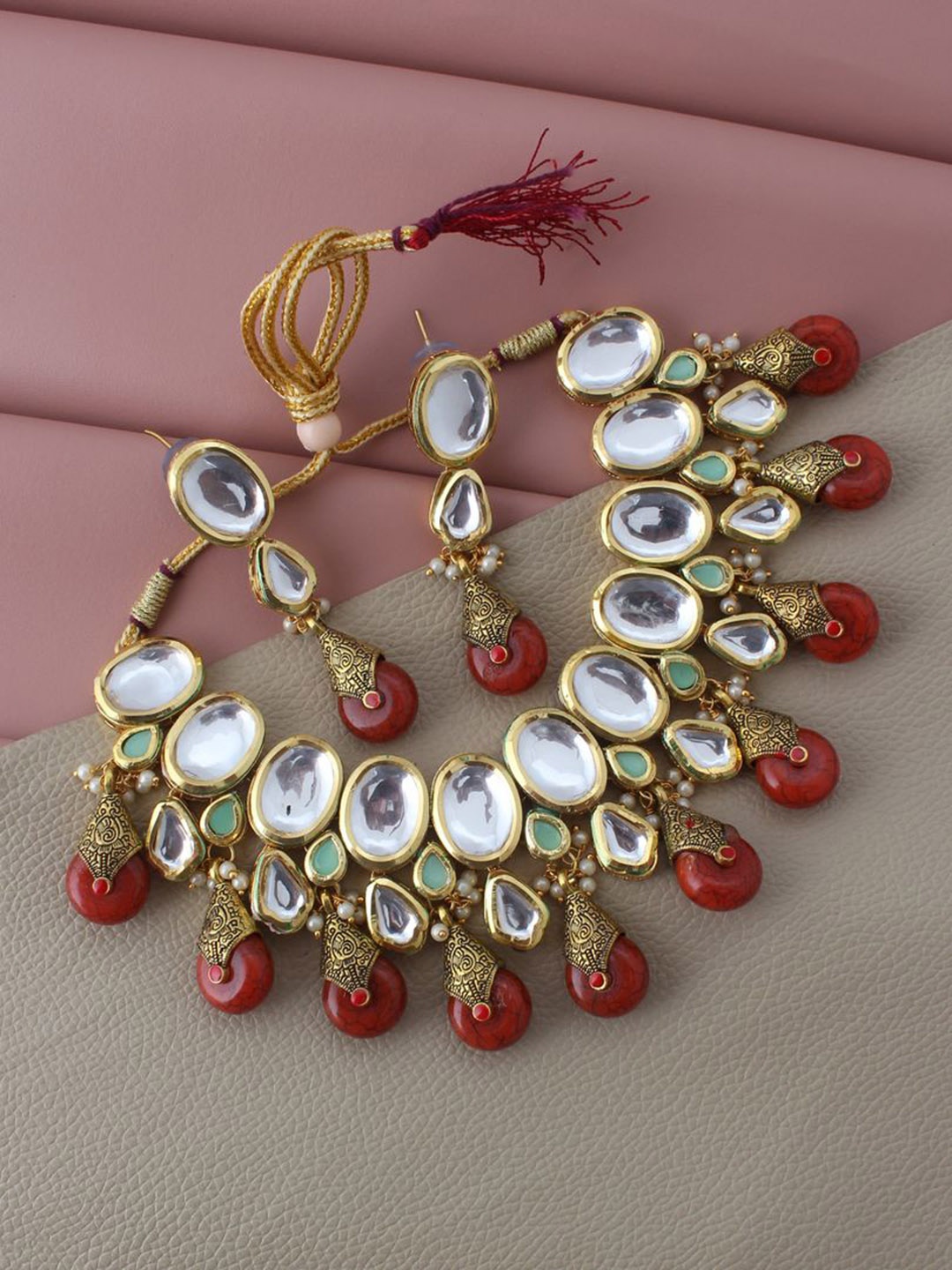 

LUCKY JEWELLERY 18K Gold Plated & Red Jewellery Set
