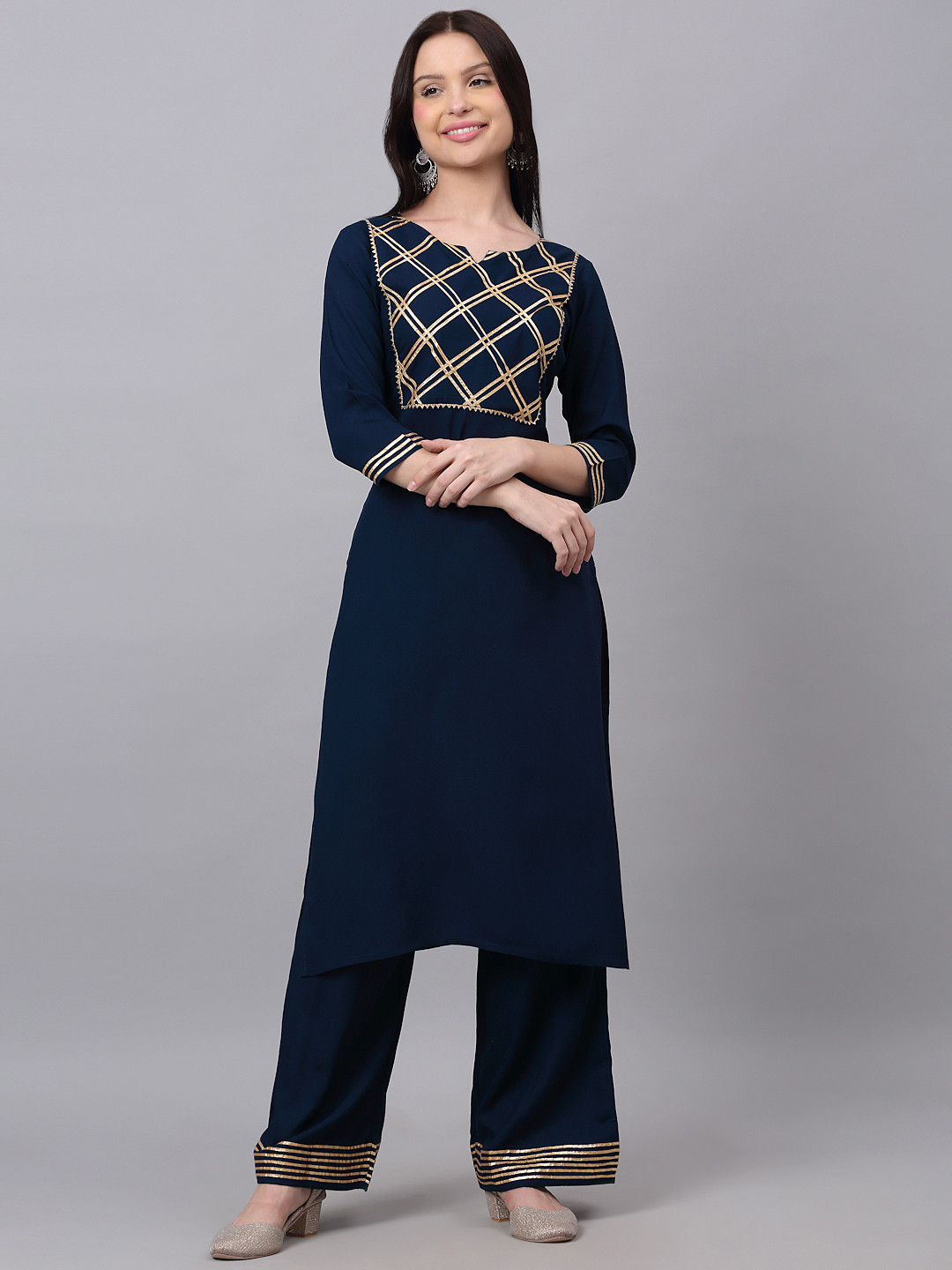 

DORIYA Women Blue Yoke Design Gotta Patti Kurta with Palazzos