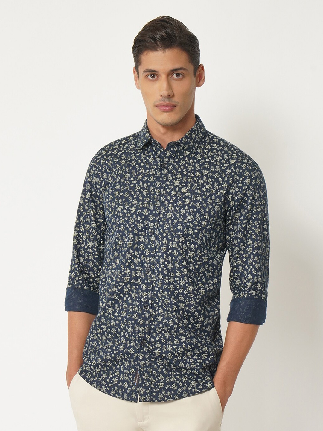 

Blackberrys Men Navy Blue Slim Fit Floral Printed Casual Shirt