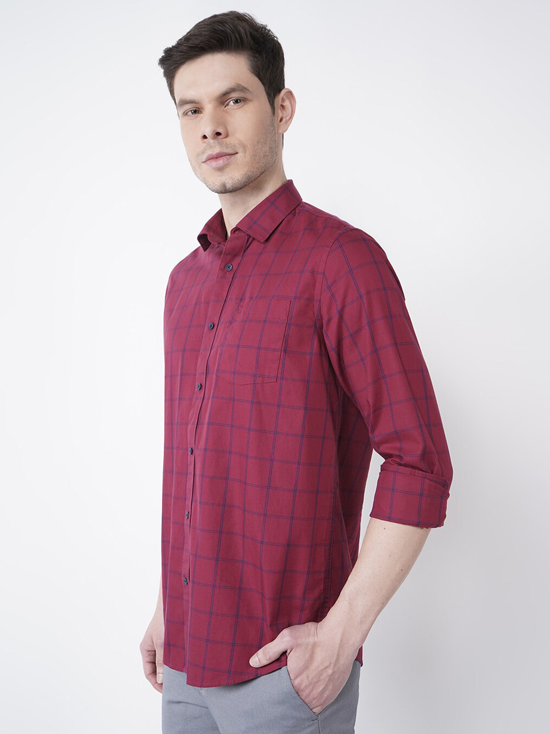 

Blackberrys Men Red Slim Fit Tartan Checks Checked Casual Shirt