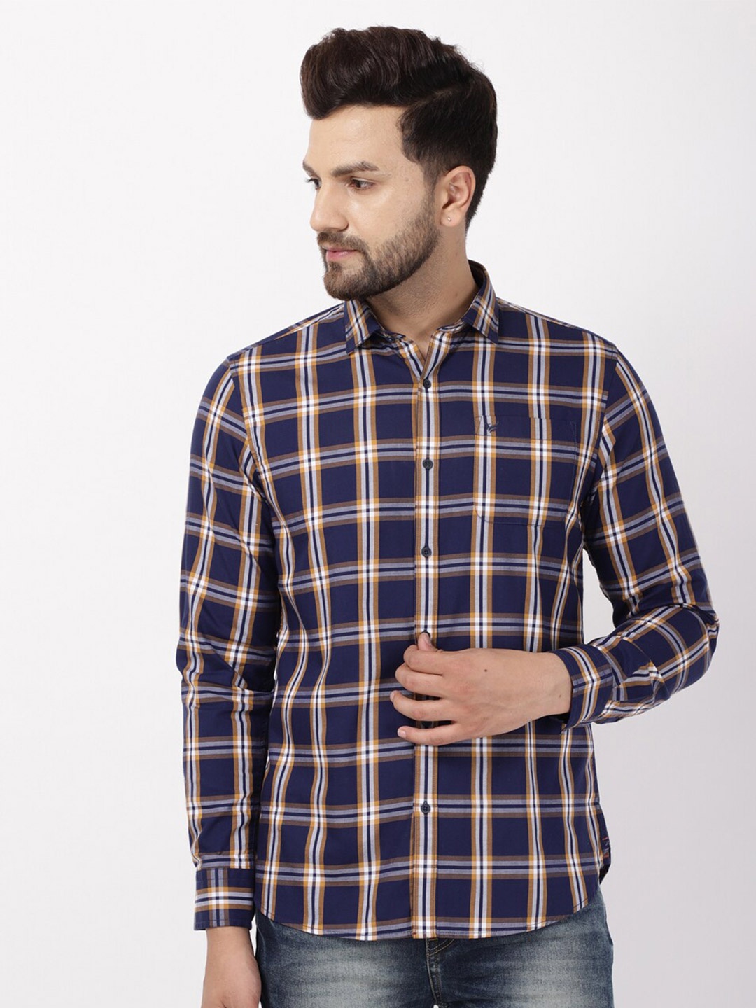 

Blackberrys Men Blue Slim Fit Tartan Checks Checked Casual Shirt