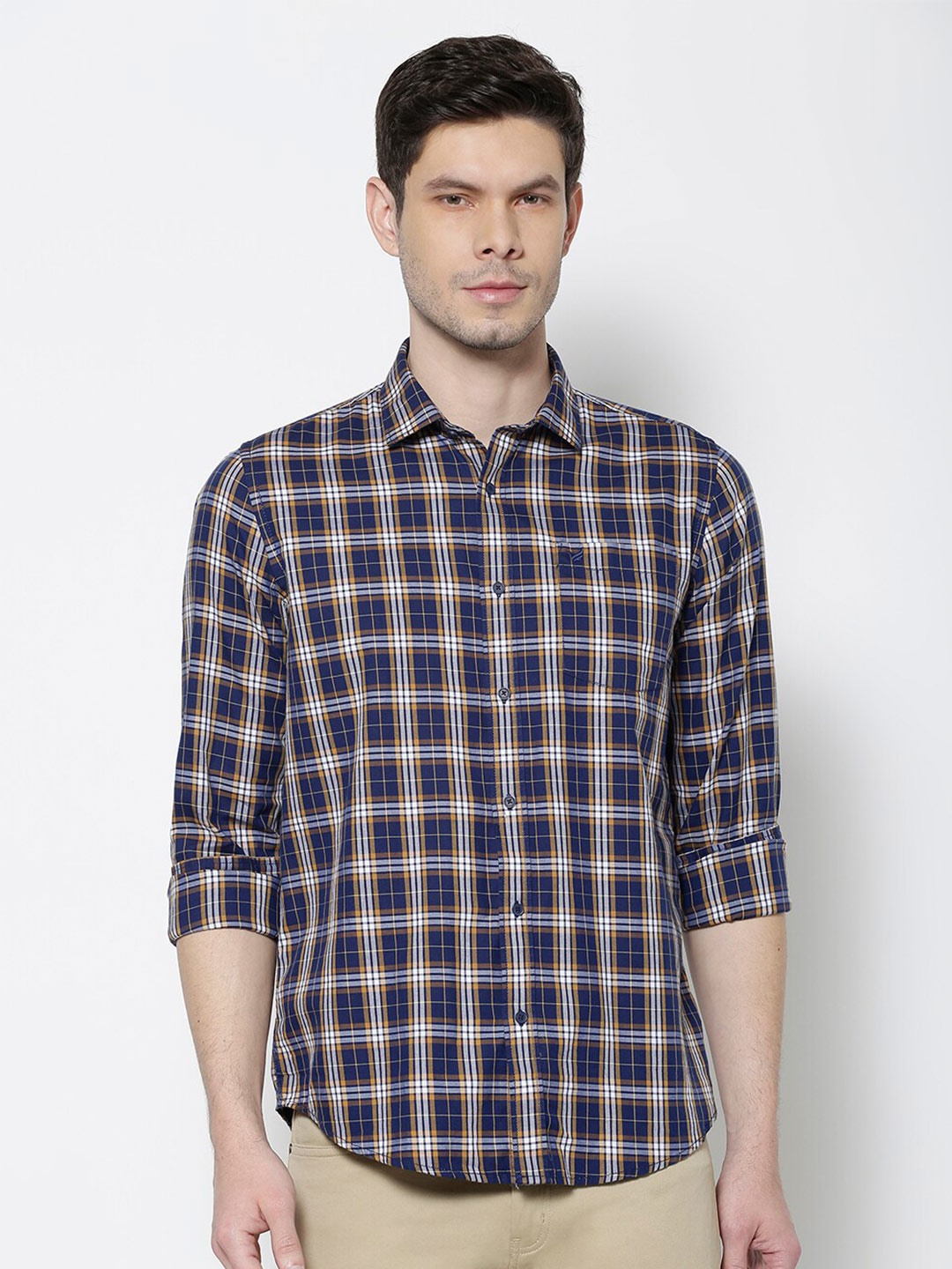 

Blackberrys Men Blue Slim Fit Tartan Checks Checked Cotton Casual Shirt