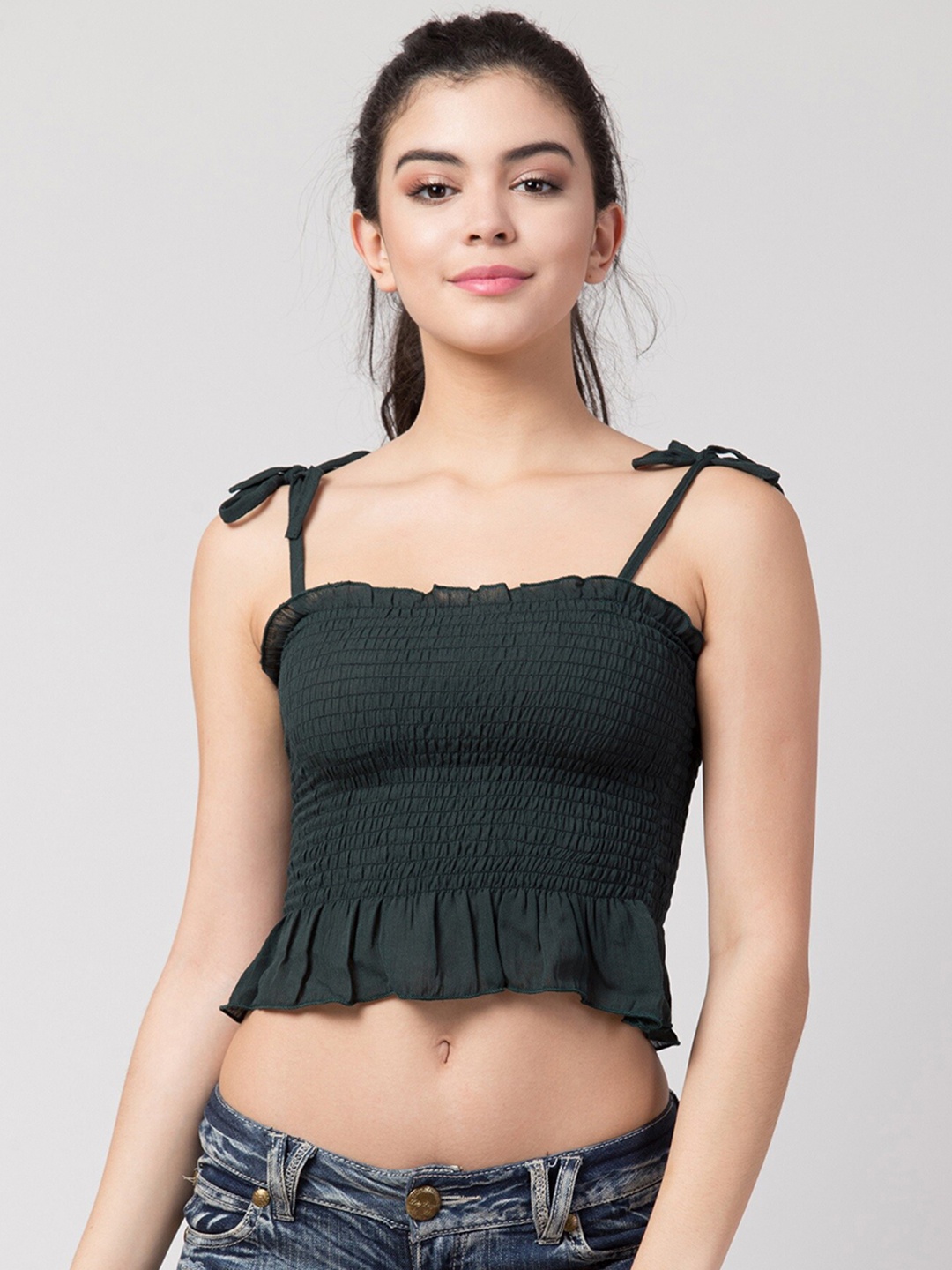 

Gaurgeous Green Smocked Crop Top