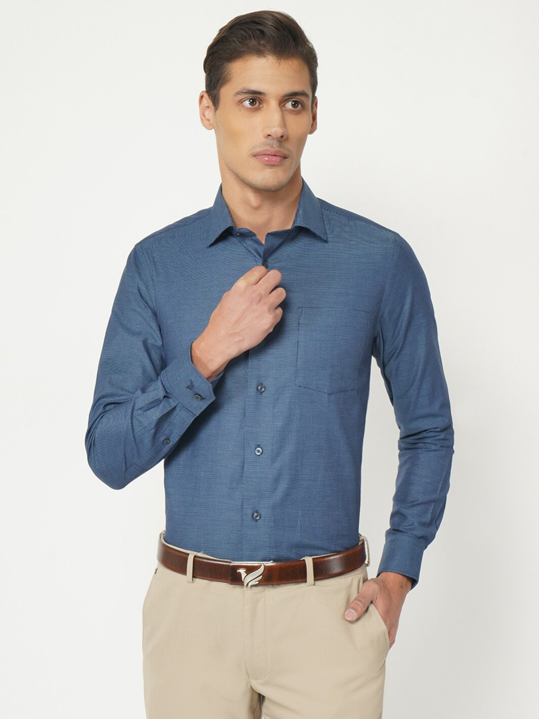 

Blackberrys Men Navy Blue Slim Fit Multi Striped Cotton Formal Shirt