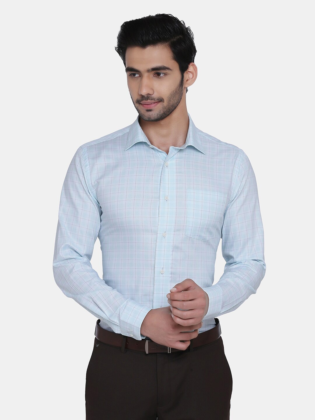 

Blackberrys Men Blue Slim Fit Checked Cotton Formal Shirt