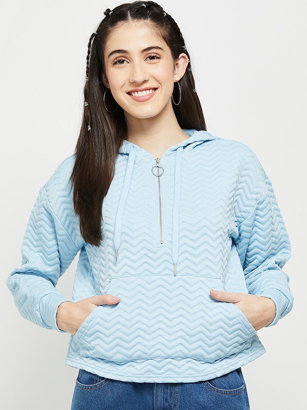 

max Women Blue Hooded Sweatshirt