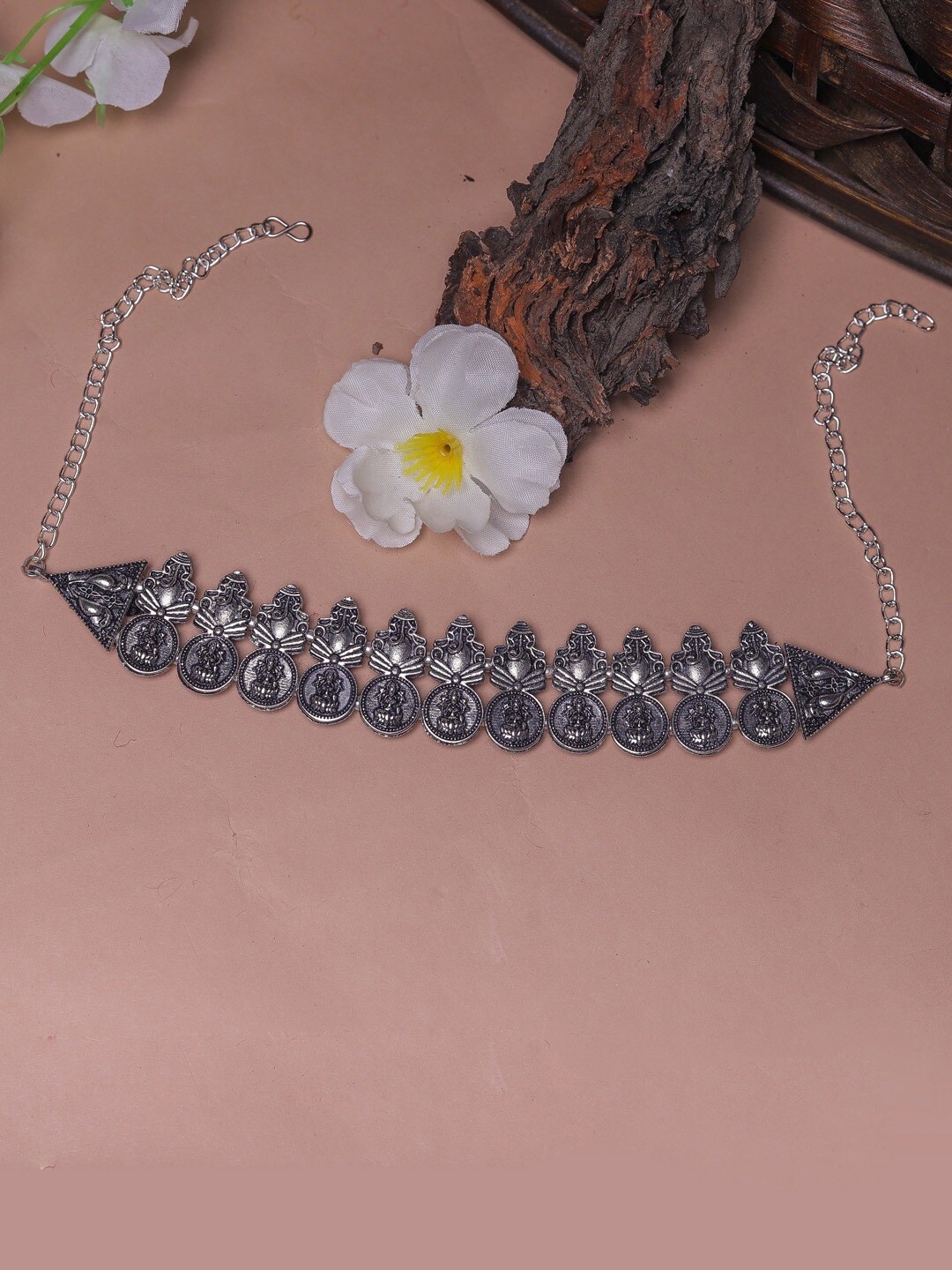 

Sangria Women Silver-Toned & Black Silver-Plated Necklace