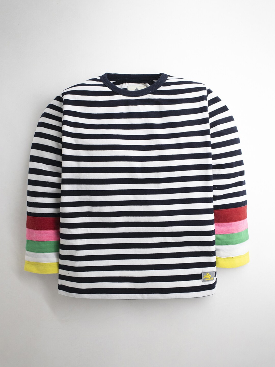 

Cherry Crumble Boys White & Black Striped Full Sleeves Rainbow Breton T-Shirt