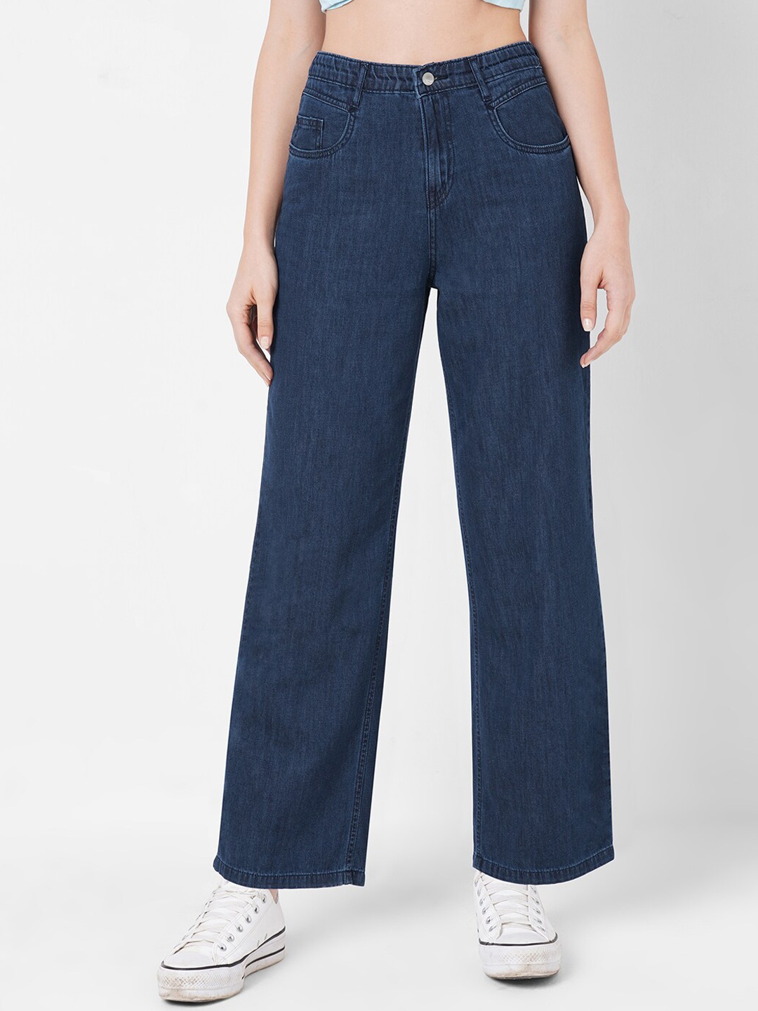 

Kraus Jeans Women Navy Blue Wide Leg High-Rise Cotton Jeans
