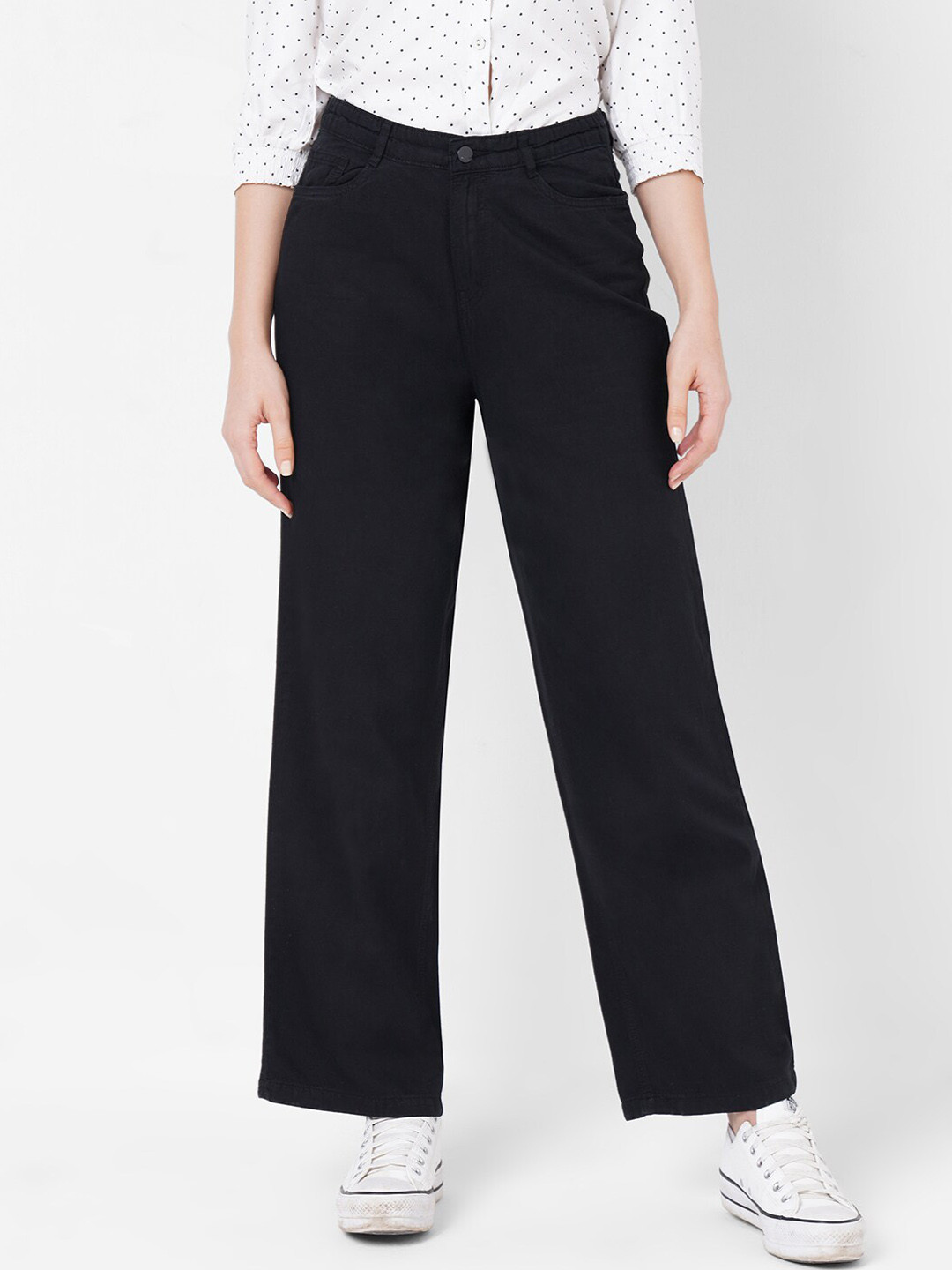 

Kraus Jeans Women Black Wide Leg High-Rise Jeans