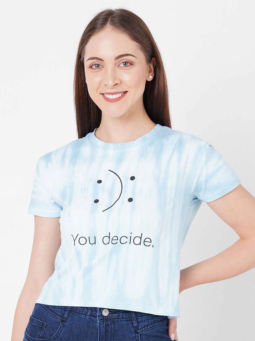

Kraus Jeans Women Blue & White Tie and Dye Crop T-shirt