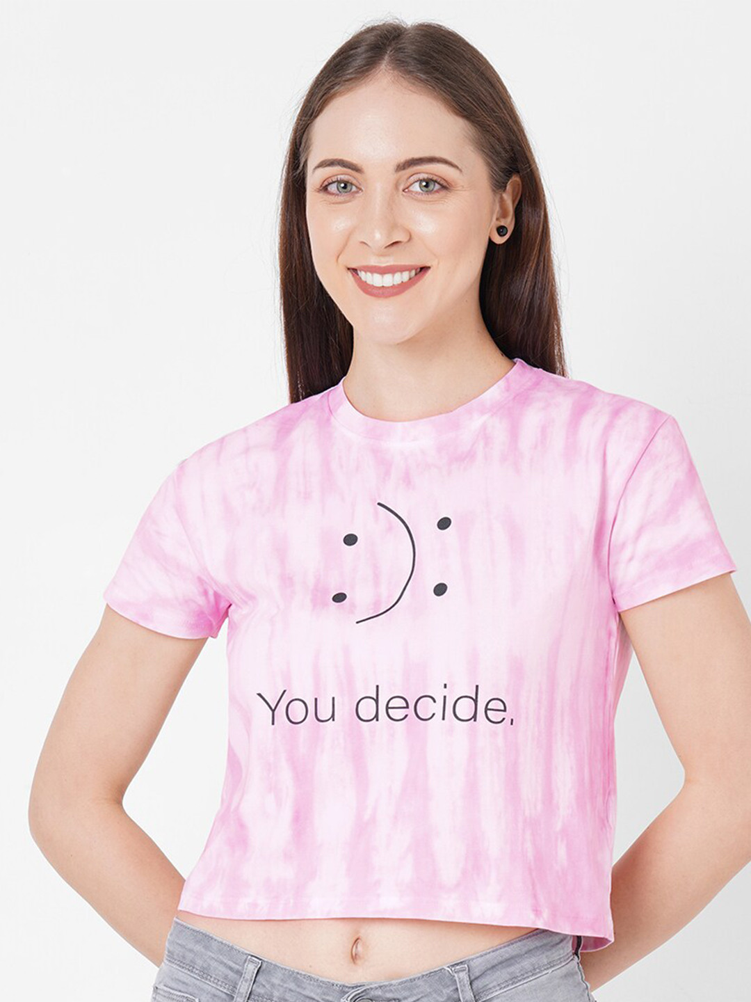 

Kraus Jeans Women Pink & White Tie and Dye Dyed T-shirt
