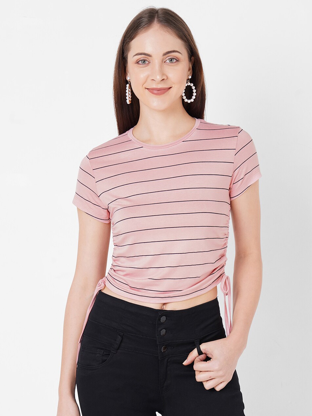 

Kraus Jeans Women Pink Striped T-shirt