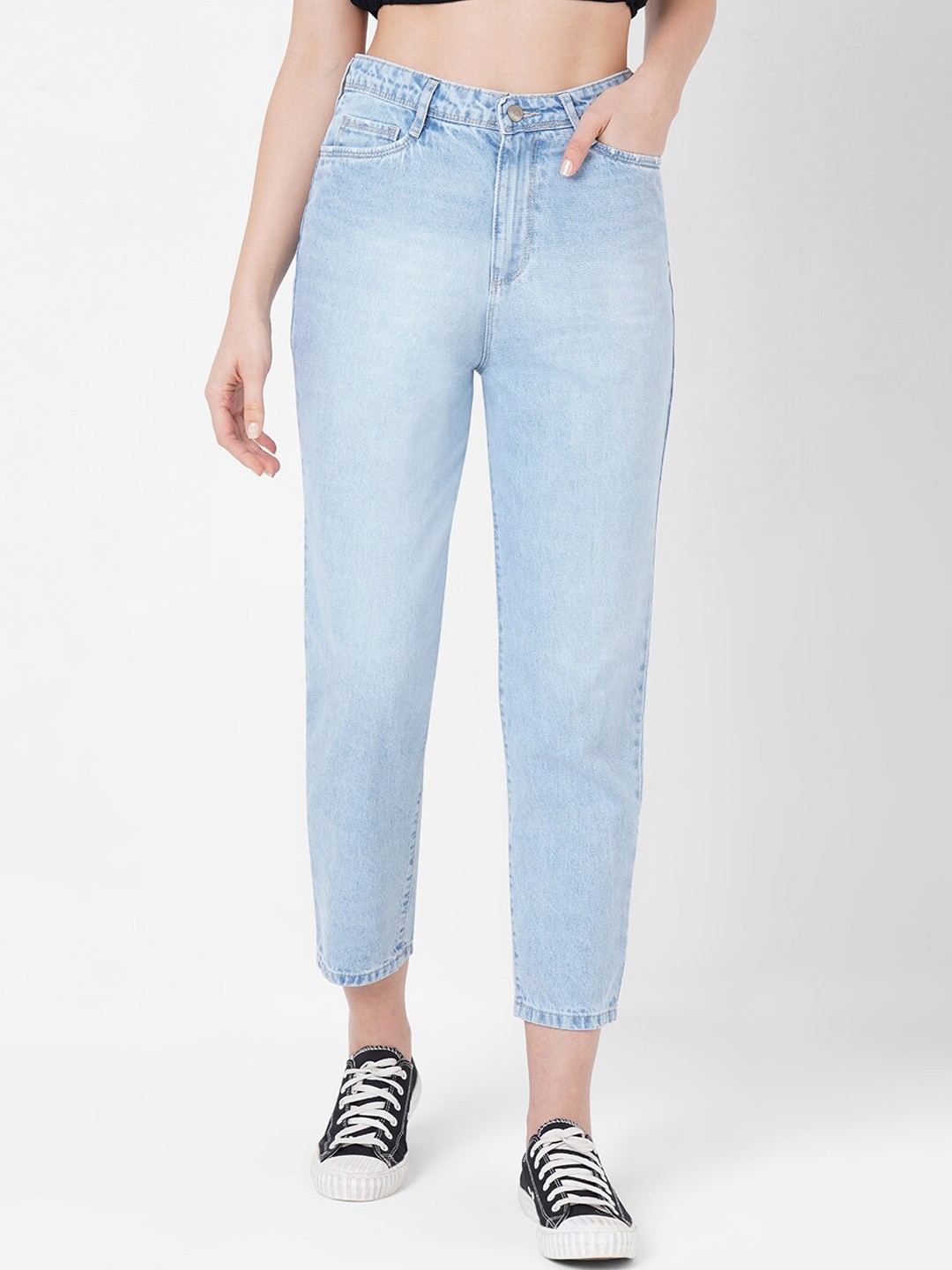 

Kraus Jeans Women Blue High-Rise Low Distress Light Fade Cotton Jeans