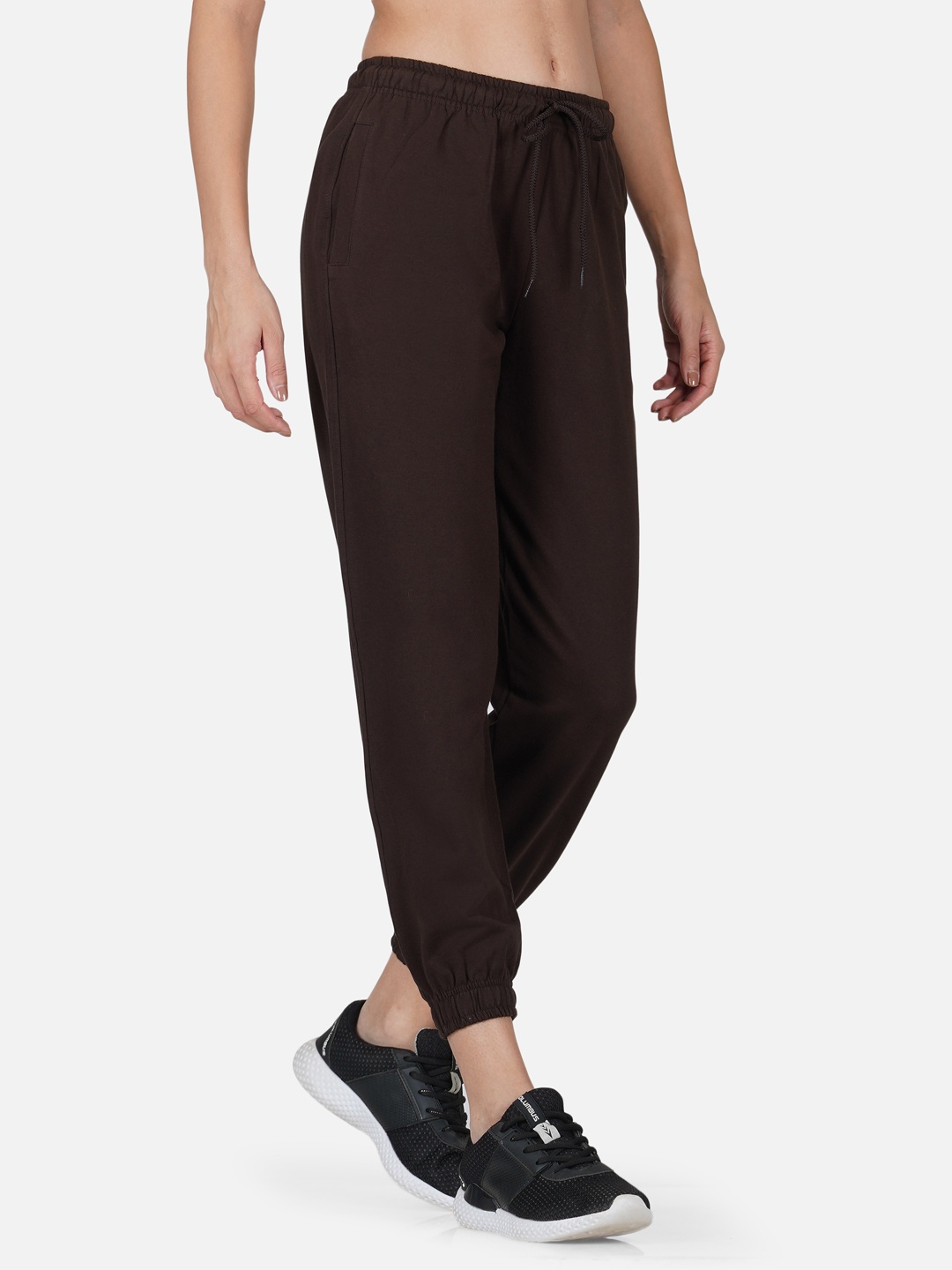 

Tinted Women Brown Solid Pure Cotton Jogger, Coffee brown