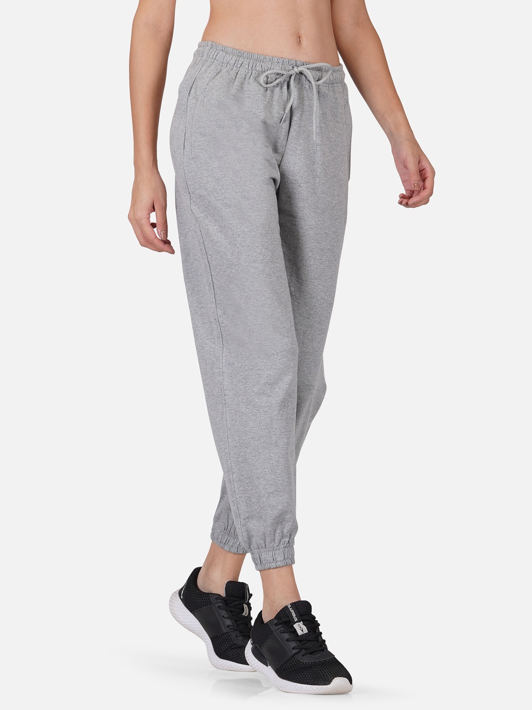 

Tinted Women Melange Grey Solid Pure Cotton Jogger, Grey melange