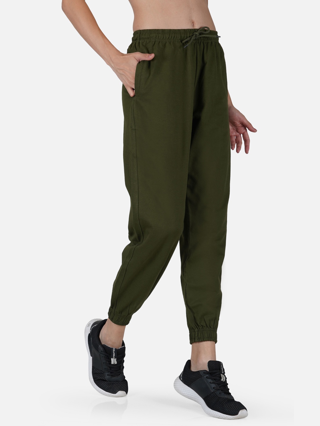 

Tinted Women Olive Green Solid Pure Cotton Jogger