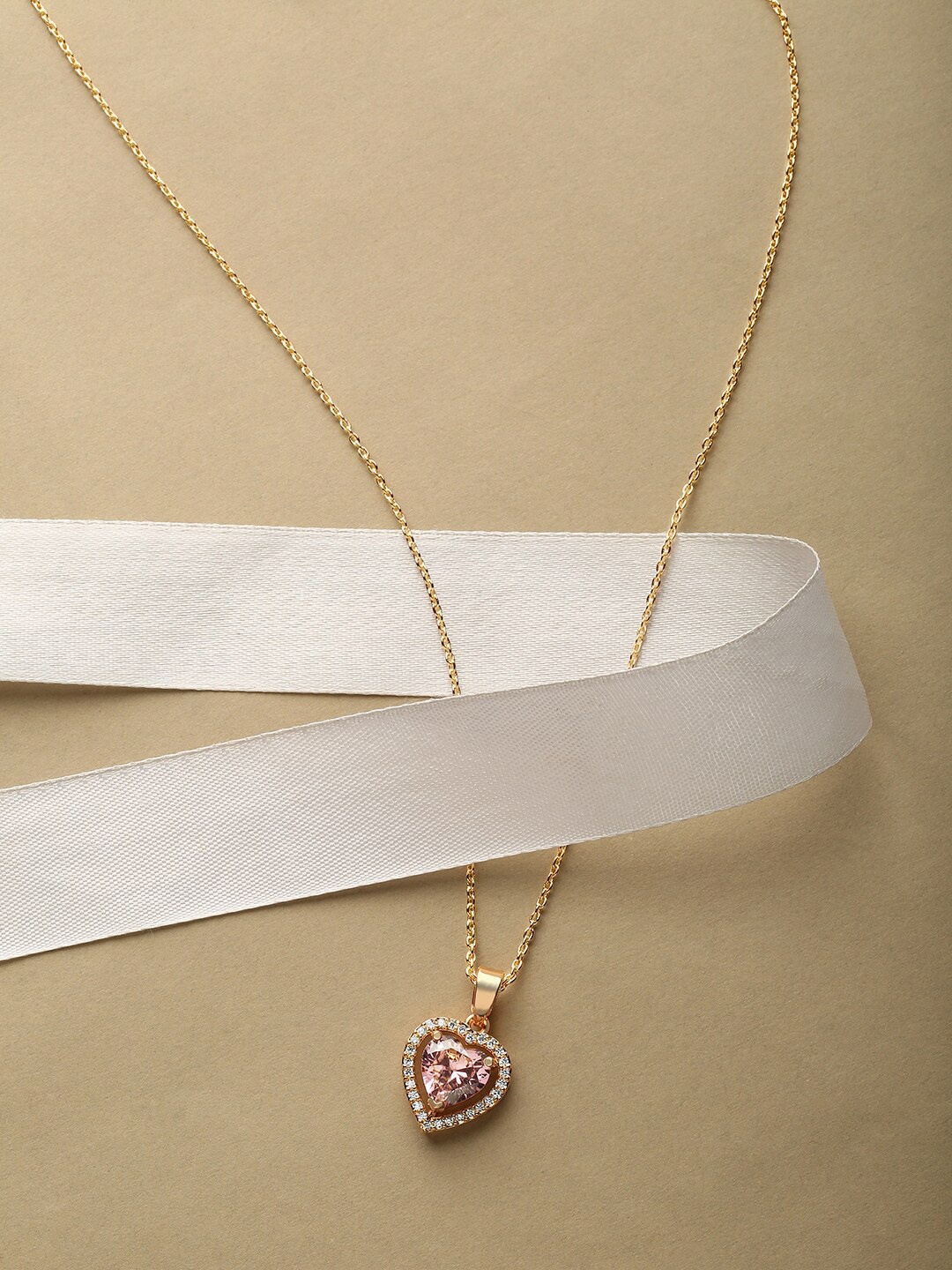 

HOT AND BOLD Women Gold-Plated & Pink Brass Heart Shape Pendant Necklace