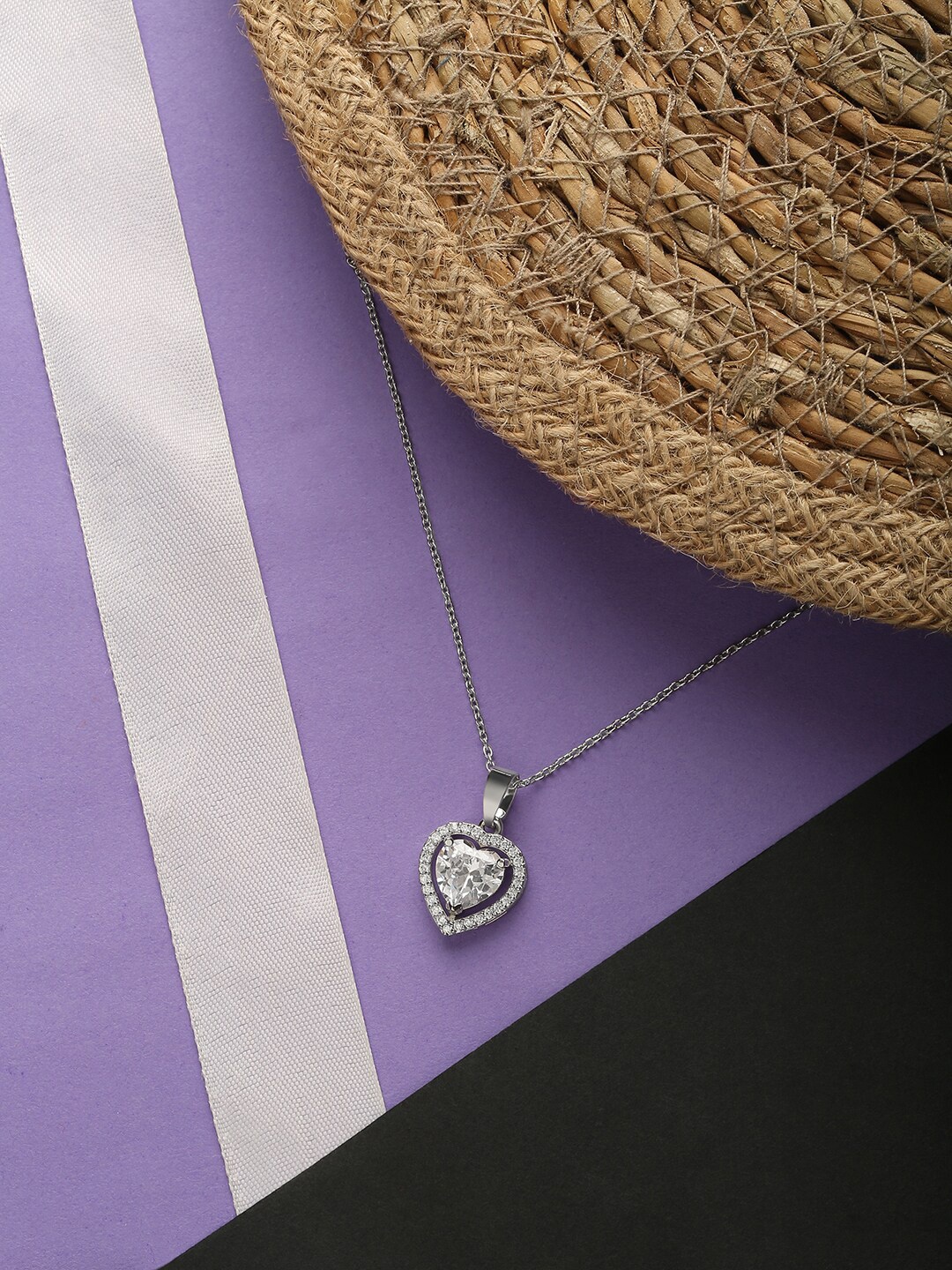 

HOT AND BOLD Silver-Toned & White Brass Rhodium-Plated Oxidised Necklace