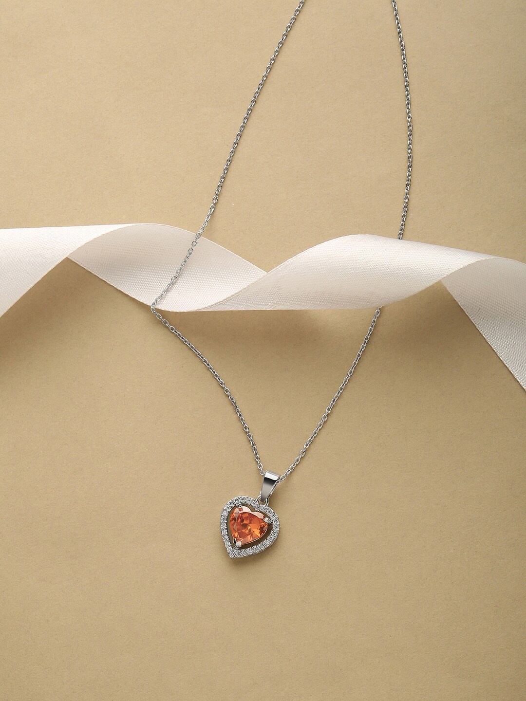 

HOT AND BOLD Orange & Silver-Toned Brass Rhodium-Plated Necklace