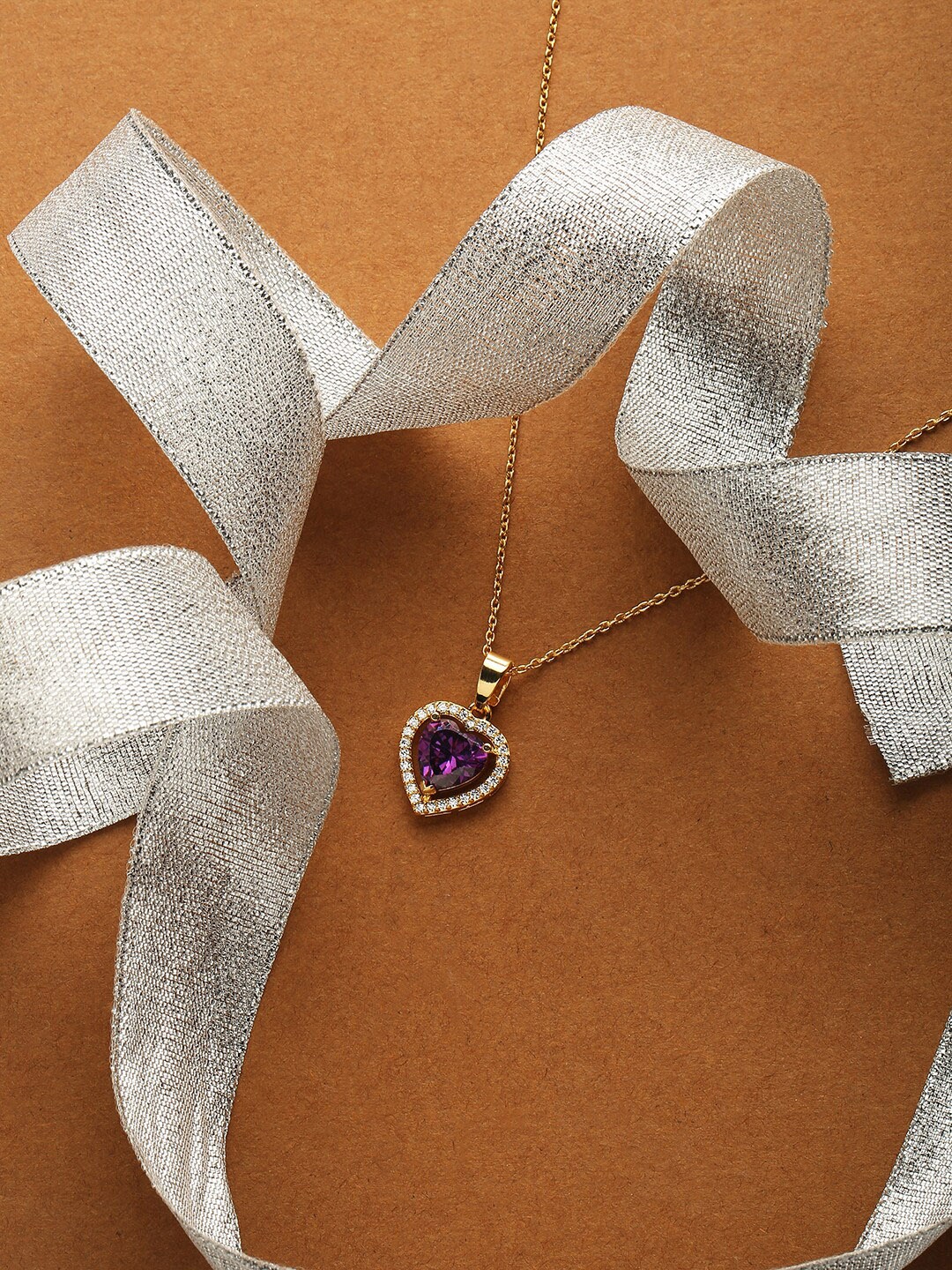 

HOT AND BOLD Gold-Toned & Purple Brass Gold-Plated Necklace