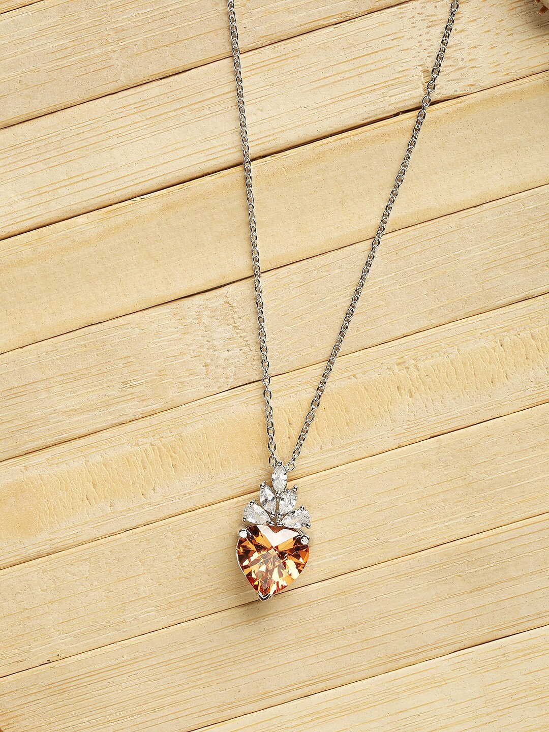 

HOT AND BOLD Silver-Toned & Orange Brass Rhodium-Plated Oxidised Necklace