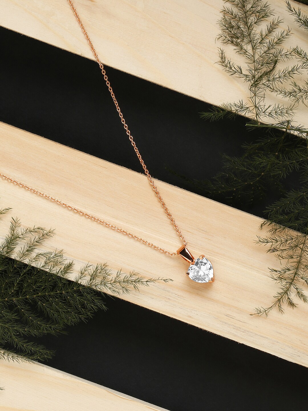 

HOT AND BOLD Rose Gold & Transparent Brass Rose Gold-Plated Oxidized Necklace