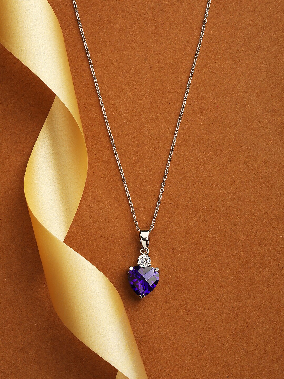 

HOT AND BOLD Silver-Toned & Purple Brass Rhodium-Plated Necklace