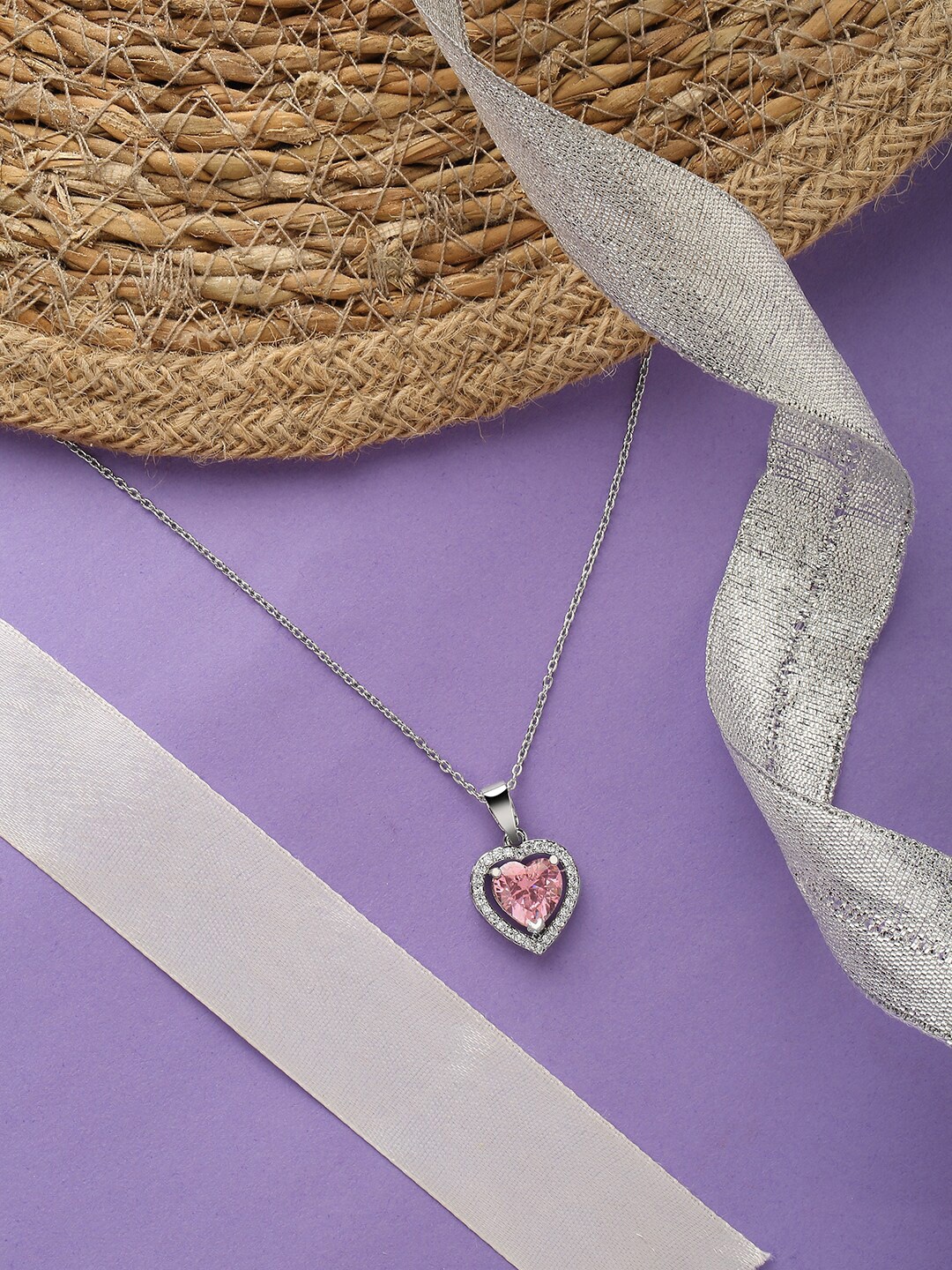 

HOT AND BOLD Silver-Toned & Pink Brass Rhodium-Plated Necklace