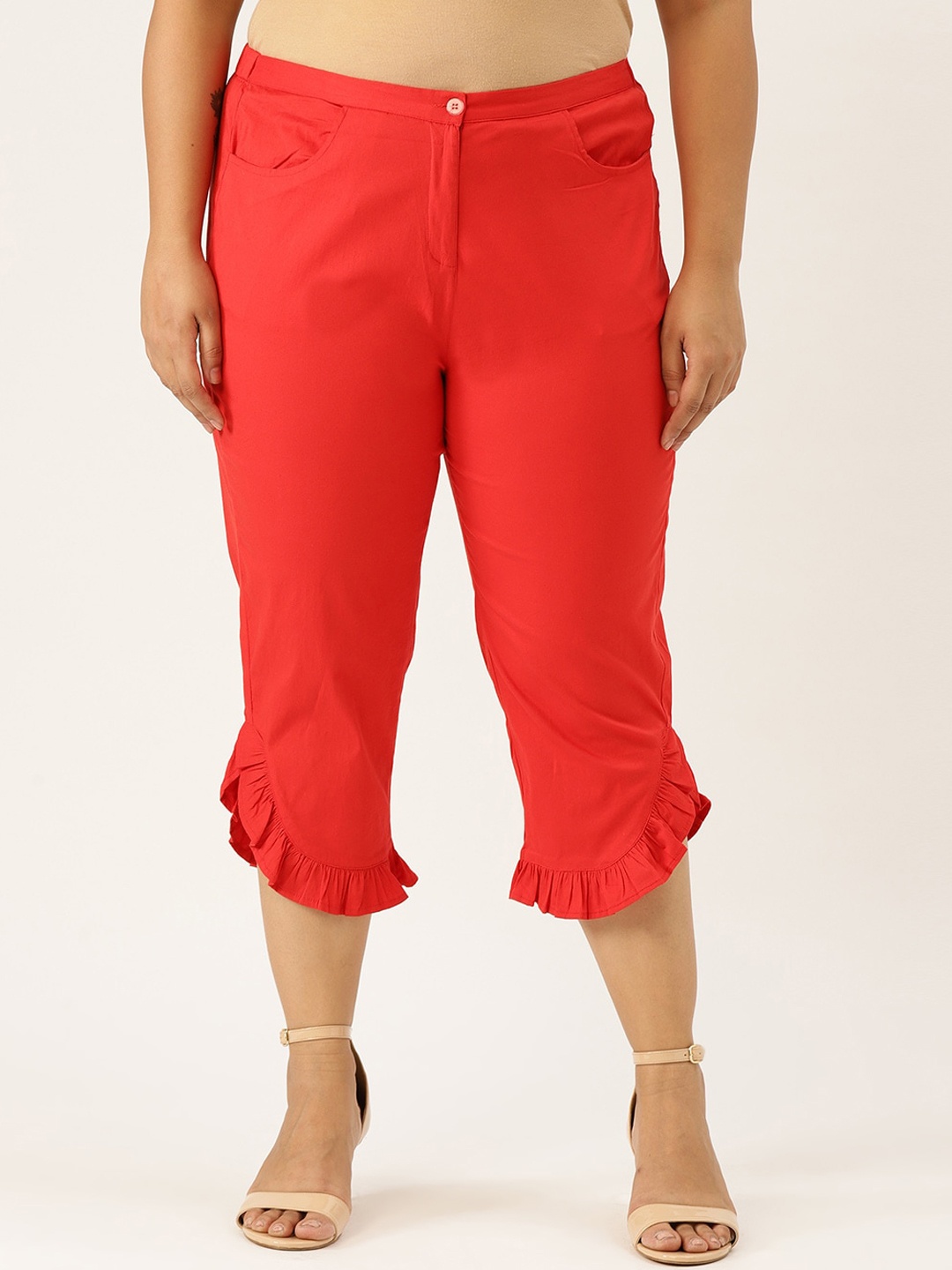 

theRebelinme Plus Size Women Red Solid Capris