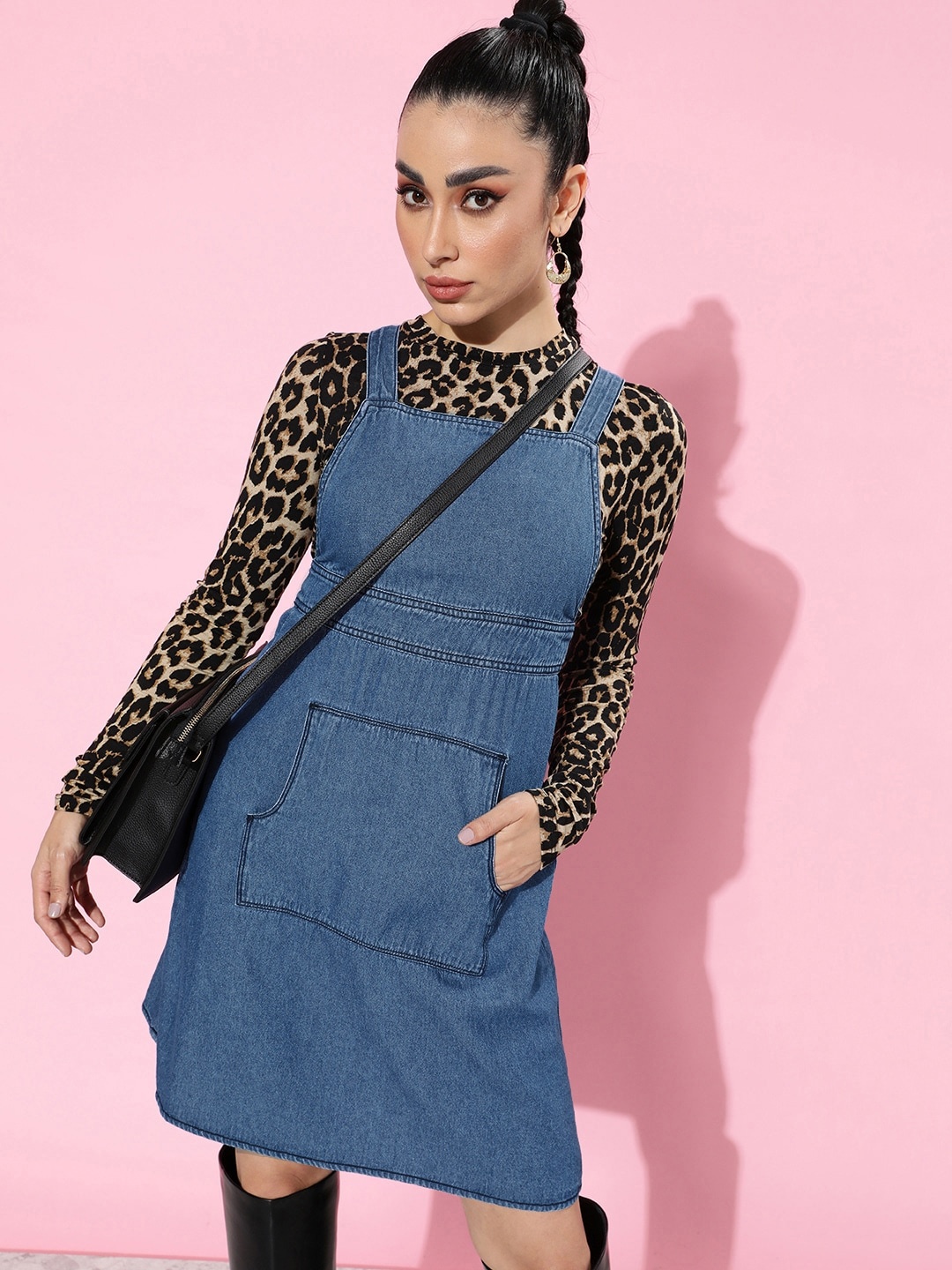 

HERE&NOW Indigo Blue Retro Optimism Twofer Takes Chambray Pinafore Dress