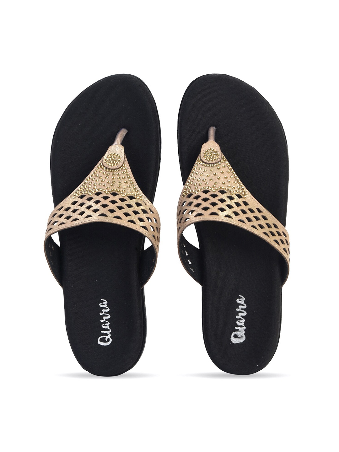 

Ajanta Women Gold-Toned Embellished T-Strap Flats