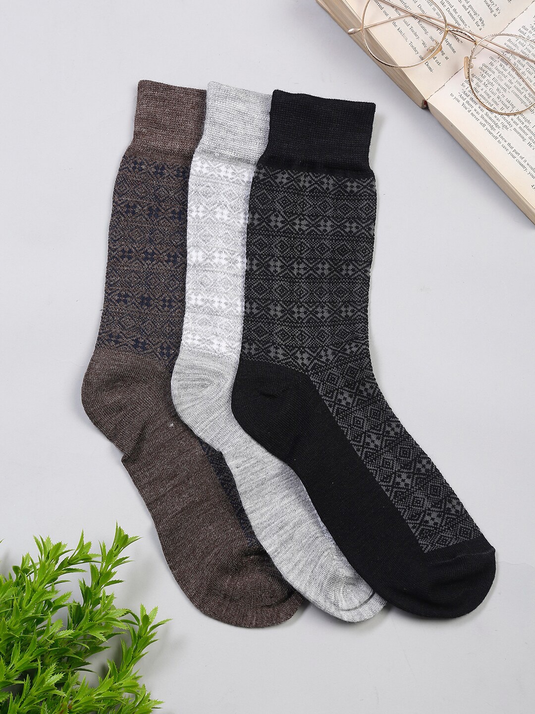 

LOUIS STITCH Men Pack of 3 Patterned Calf Length Antimicrobial Socks, Grey