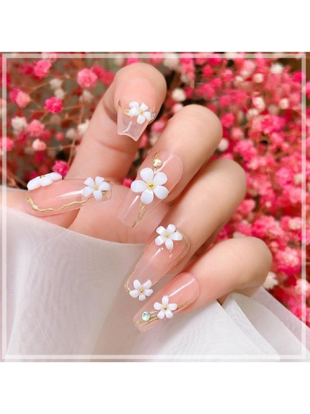 

S.A.V.I. 3D Resin Flat Flower Pearl Metal Beads Nail Art, White