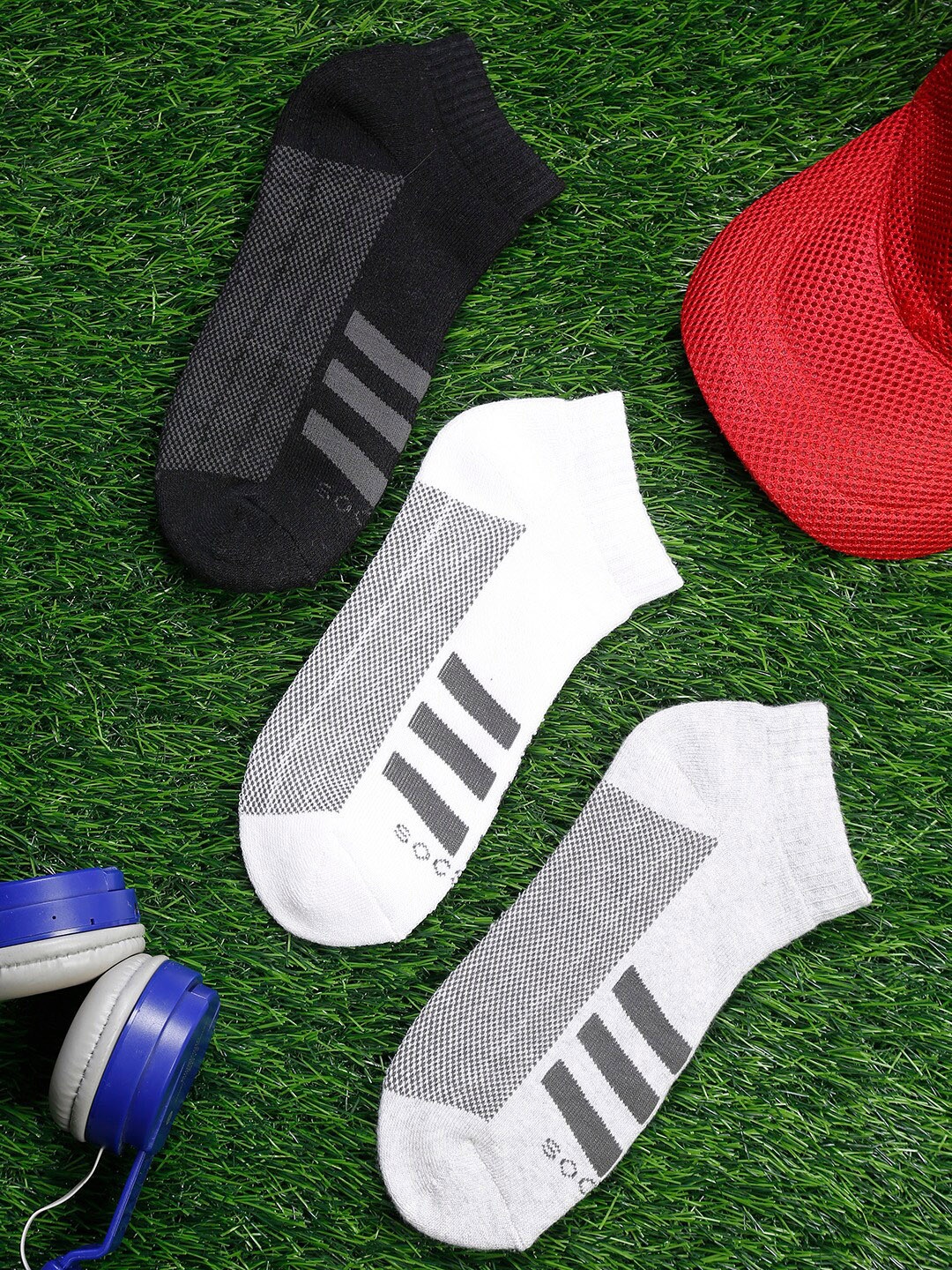 

MUTAQINOTI Men Pack Of 3 Patterned Ankle-Length Antimicrobial Socks, Black